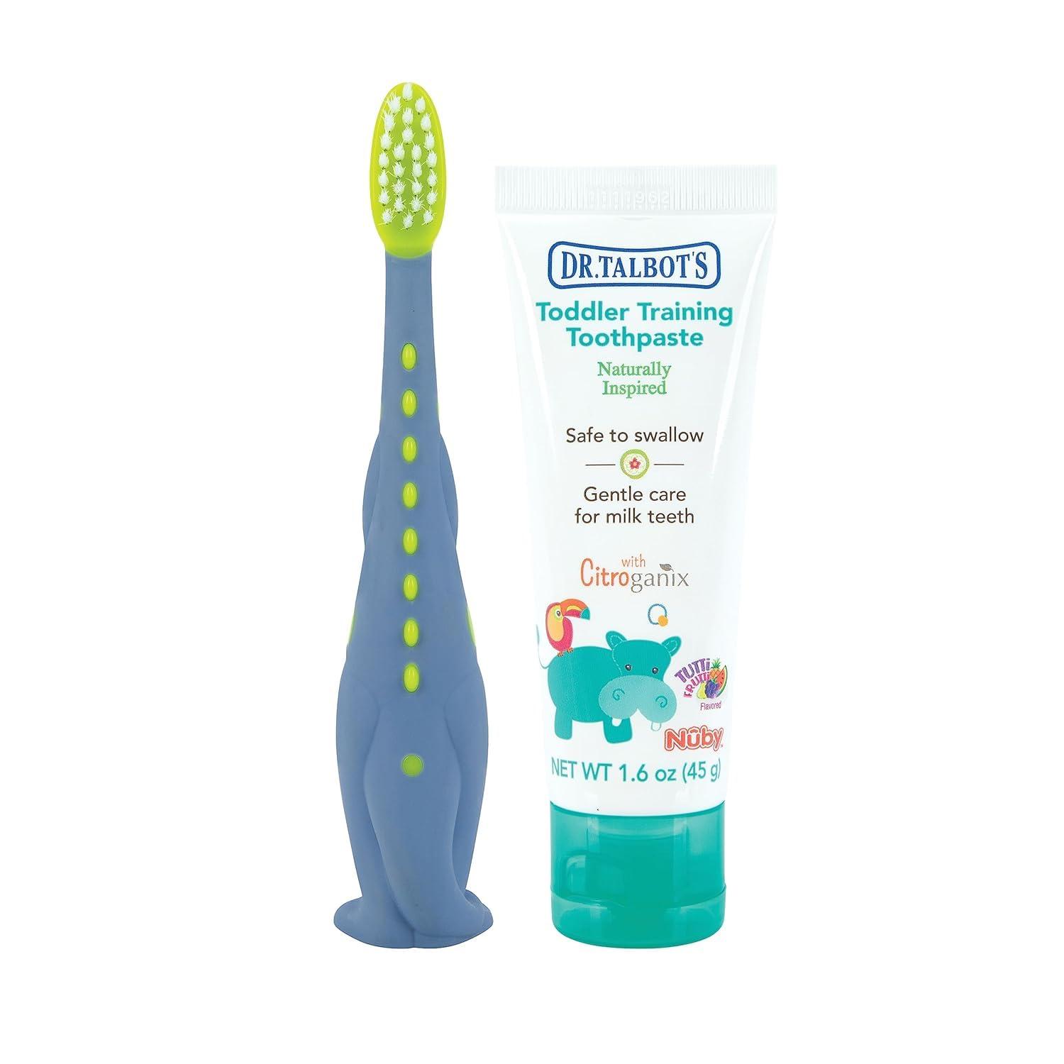 Dr. Talbot\'s Dr. Talbot\'s Toddler Training Toothbrush and Natural Kids Toothpaste with Citroganix - 1.6 oz - Fluoride-Free Toothpaste and Toddler Toothbrush - 6+ Months - Dinosaur