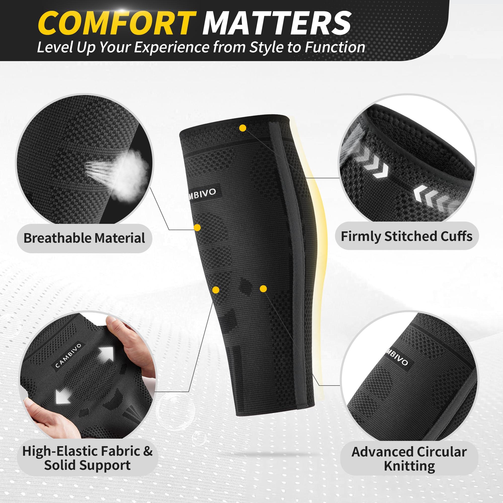 CAMBIVO CAMBIVO Calf Compression Sleeves with Side Stabilizers for Men & Women - Shin Splint Support, Leg Brace Guard for Running