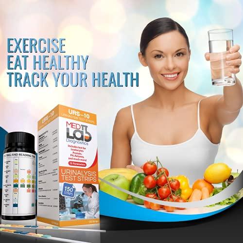 Med Lab Diagnostics Med Lab Diagnostics 10 Parameter Urine Test Strips for Urinalysis(150 Cnt) in Sealed Pouches. Tests for Ketosis, pH, Protein, UTI, Kidney and Liver Function