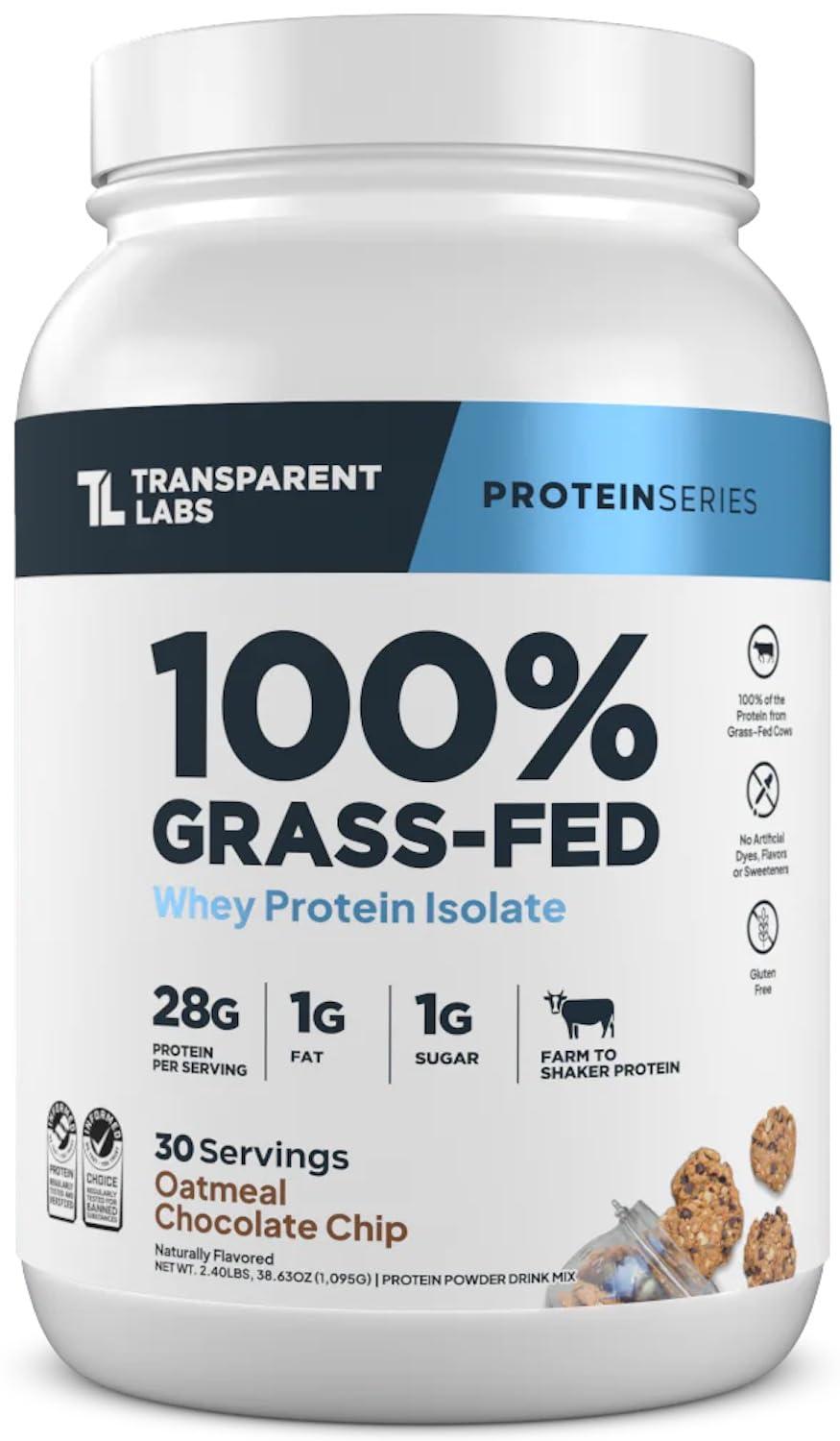 Transparent Labs Transparent Labs Grass-Fed Whey Protein Isolate - Naturally Flavored, Gluten Free Whey Protein Powder with 28g of Protein per Serving & 9 Amino Acids - 30 Servings, Oatmeal Chocolate Chip Cookie