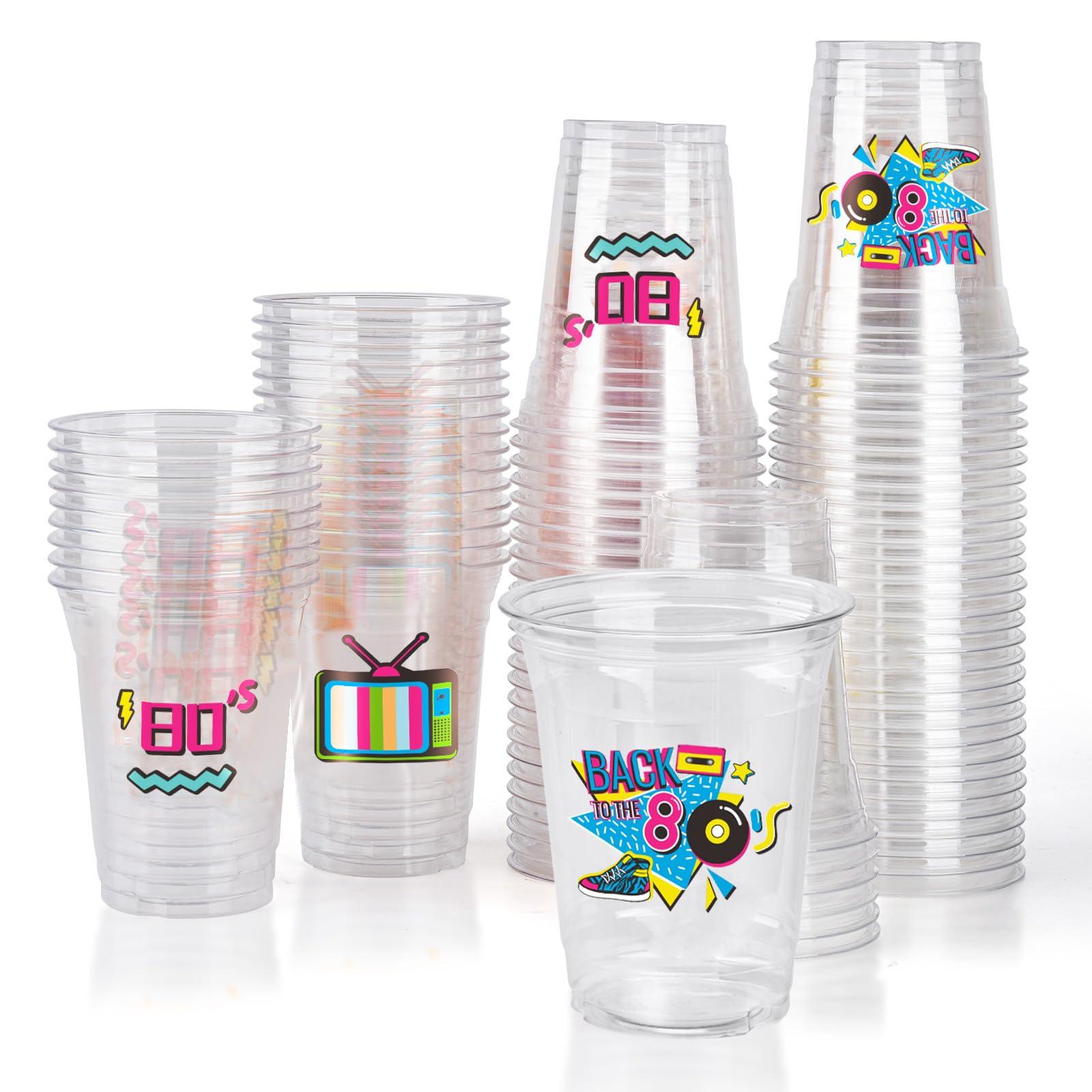 Datyiiha 150 Pack 80's Party Plastic Cups 12 oz Back to 80s Disposable Drinkware Cups for Retro Music Party Decorations Throwback Dance Birthday Party Supplies