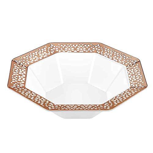 Lillian Collection Lillian Collection Lacetagon Rose Gold Premium Plastic Octagonal Soup Bowl - 14 oz. (Packs of 10) - Perfect for Parties, Weddings, and Events