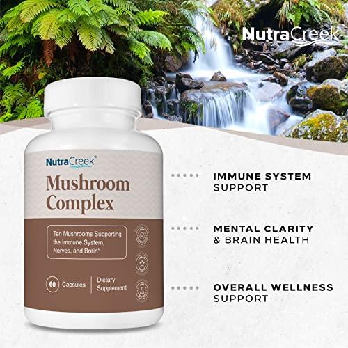 NutraCreek NutraCreek Mushroom Complex | Cordyceps Mushroom, Reishi, Shiitake, Maitake and Lions Mane Supplement. A 10-Mushroom Supplement to Support Your Mind and Body | 60 Mushroom Capsules