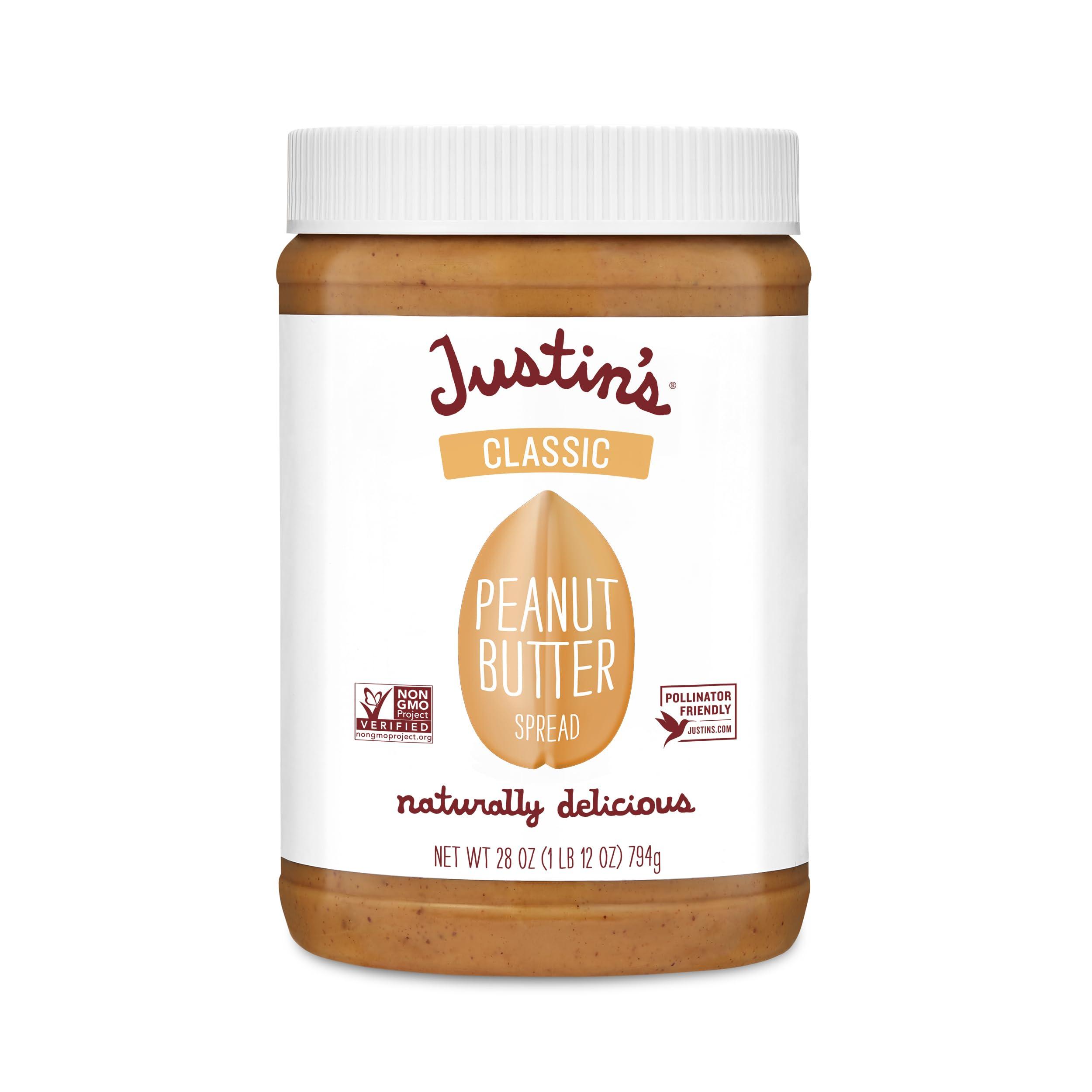 Justin's Justin\'s Classic Peanut Butter Creamy Spread, No Stir, Gluten-Free, 28 Ounce Jar, 1 Pack