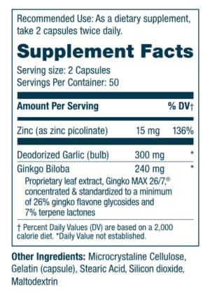 Arches Tinnitus Formulas Arches Tinnitus Formula - Now with Ginkgo Max 26/7 - Natural Tinnitus Treatment for Relief from Ringing Ears - 100 Count Bottle - 25 Day Supply, Ginkgo biloba extract, zinc picolinate, deodorized garlic