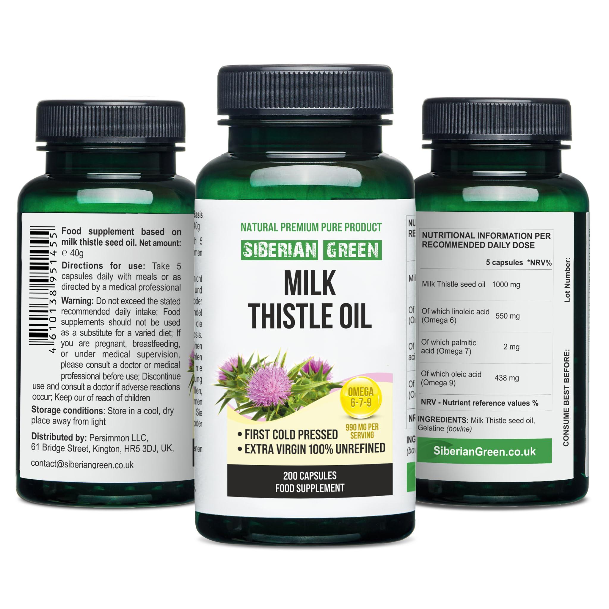 Siberian Green Siberian Green Milk Thistle Oil Capsules 200 Softgels Wild Harvested Siberia Altai Cold Pressed Unrefined