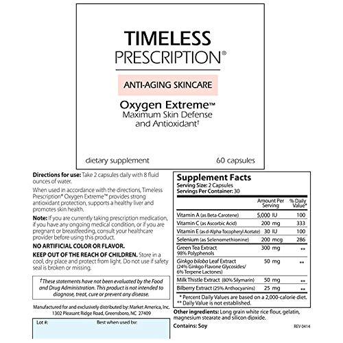Timeless Prescription Timeless Prescription Oxygen Extreme, Anti-Aging Skin Care, Maximum Skin Defense & Antioxidant, Maintain Cardiovascular Health, Skin Health, Market America (30 Servings)