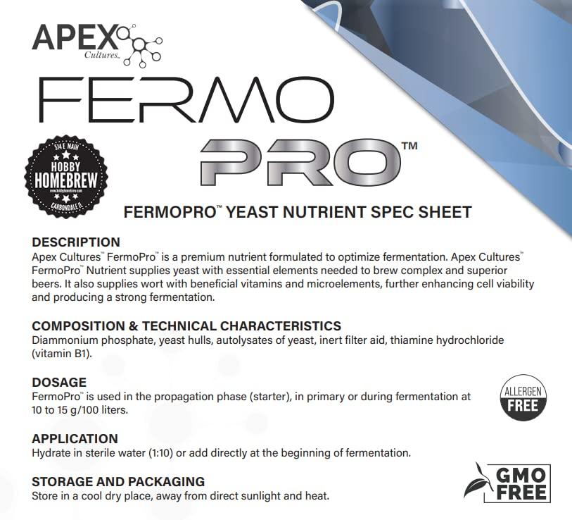 Hobby Homebrew Apex Cultures FERMO PRO PREMIUM YEAST NUTRIENT 1LB Energizer