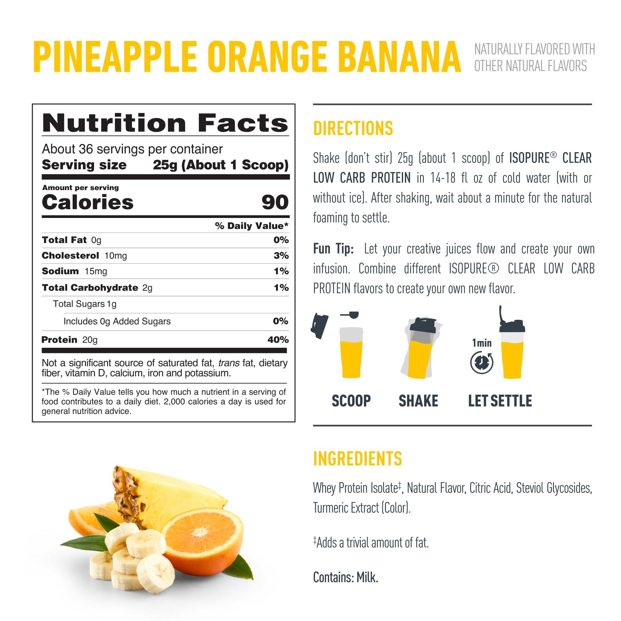 Isopure Isopure Clear Whey Isolate Protein Powder Infusions, Lactose Free, Gluten Free, Naturally Flavored, Pineapple Orange Banana, 20g Protein Per Serving, 1.9 Lb, 36 Servings