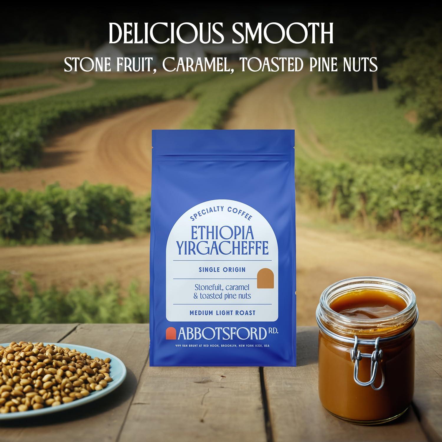 Abbotsford Road Ethiopia Yirgacheffe Coffee Beans, Whole Bean Medium-Light Roast with Stone Fruit, Caramel & Toasted Pie Nuts, Flavored Ethiopian Coffee, Single Origin 35.2 oz (2.2lb) Bag, Perfect for Coffee Enthusiasts