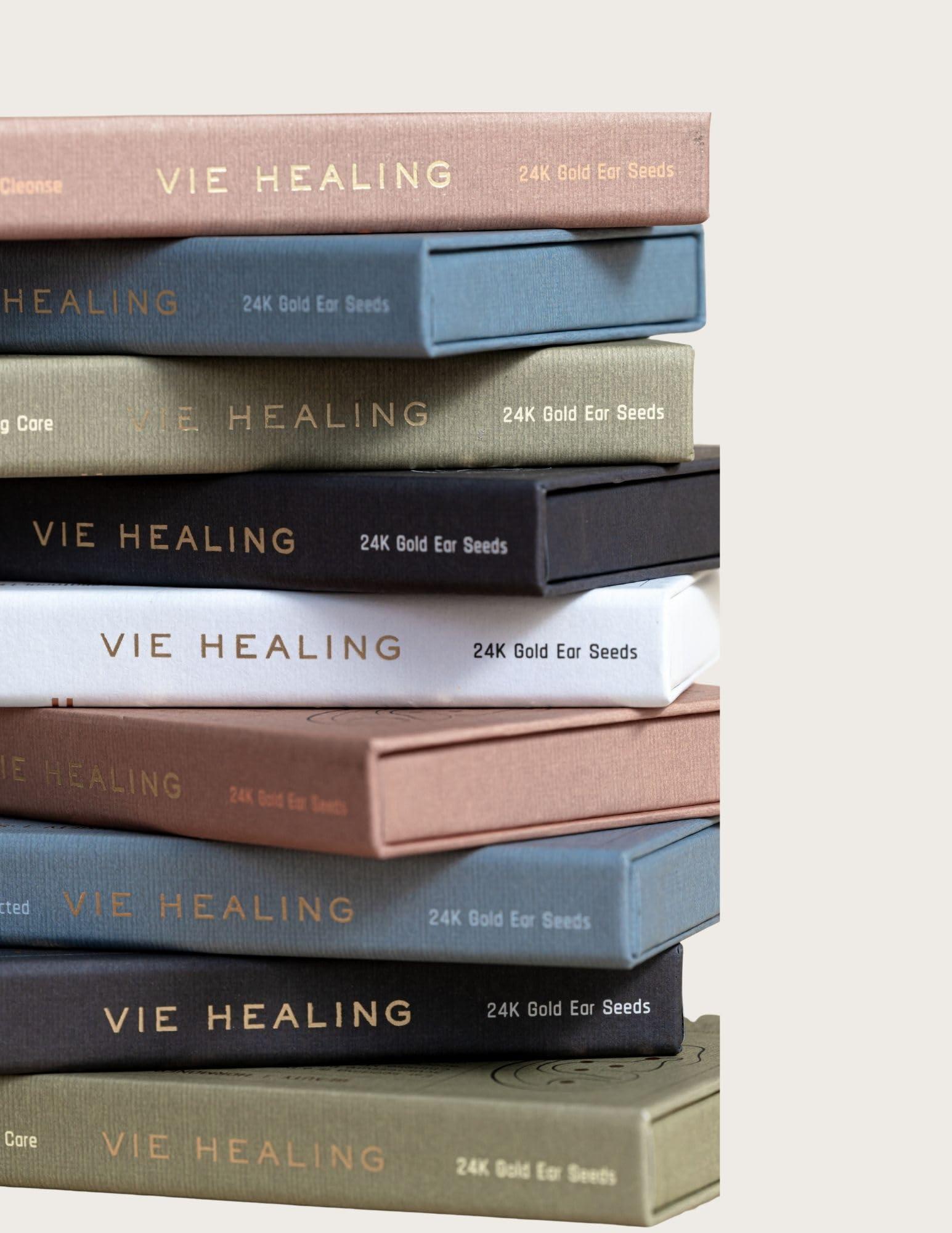 Vie Healing Vie Healing 24k Gold Acupressure Ear Seeds - Reflexology, Ear Seed Chart - Best Ear Seeding Kit - Acupressure Beads - 40+ Solutions & 24k Gold Ear Seeds Acupuncture Kit - Suitable for Adults