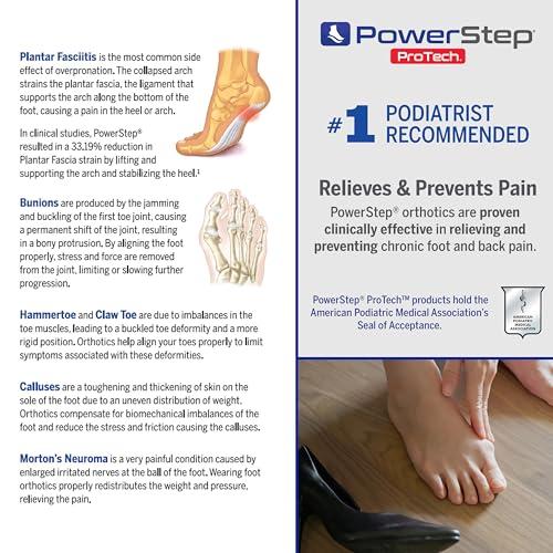 Powerstep Powerstep ProTech Low Arch Orthotic Inserts - Overpronation & Plantar Fasciitis Inserts for Rigid Arch Support - Medial Grade Orthotics for Low Arches + Flat Feet (M 12-13)