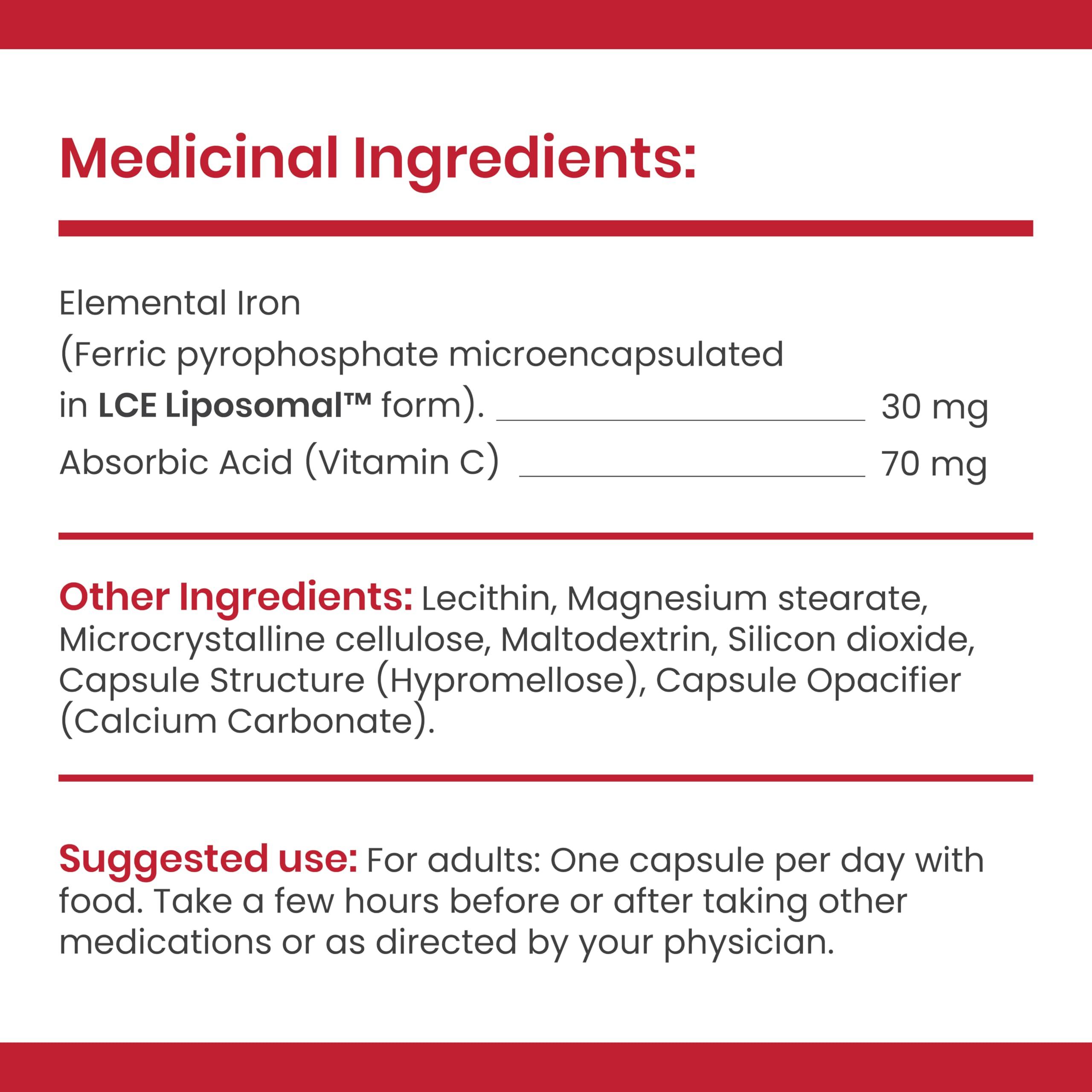 FEROSOM FORTE Ferosom Forte LCE Liposomal Iron  Iron Supplement Capsule Gentle on The Stomachs  30g Elemental Iron with Vitamin C  Easy to Swallow Iron Pills for Women and Men, 30 Vegan Iron Capsules