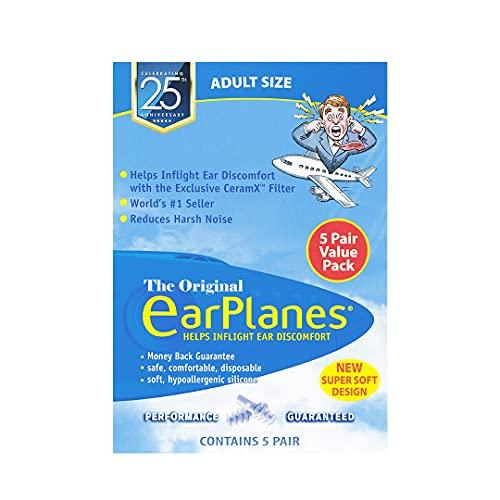 Earplanes New Super Soft Adult EarPlanes® Ear Plugs Airplane Travel Ear Protection 5 Pair