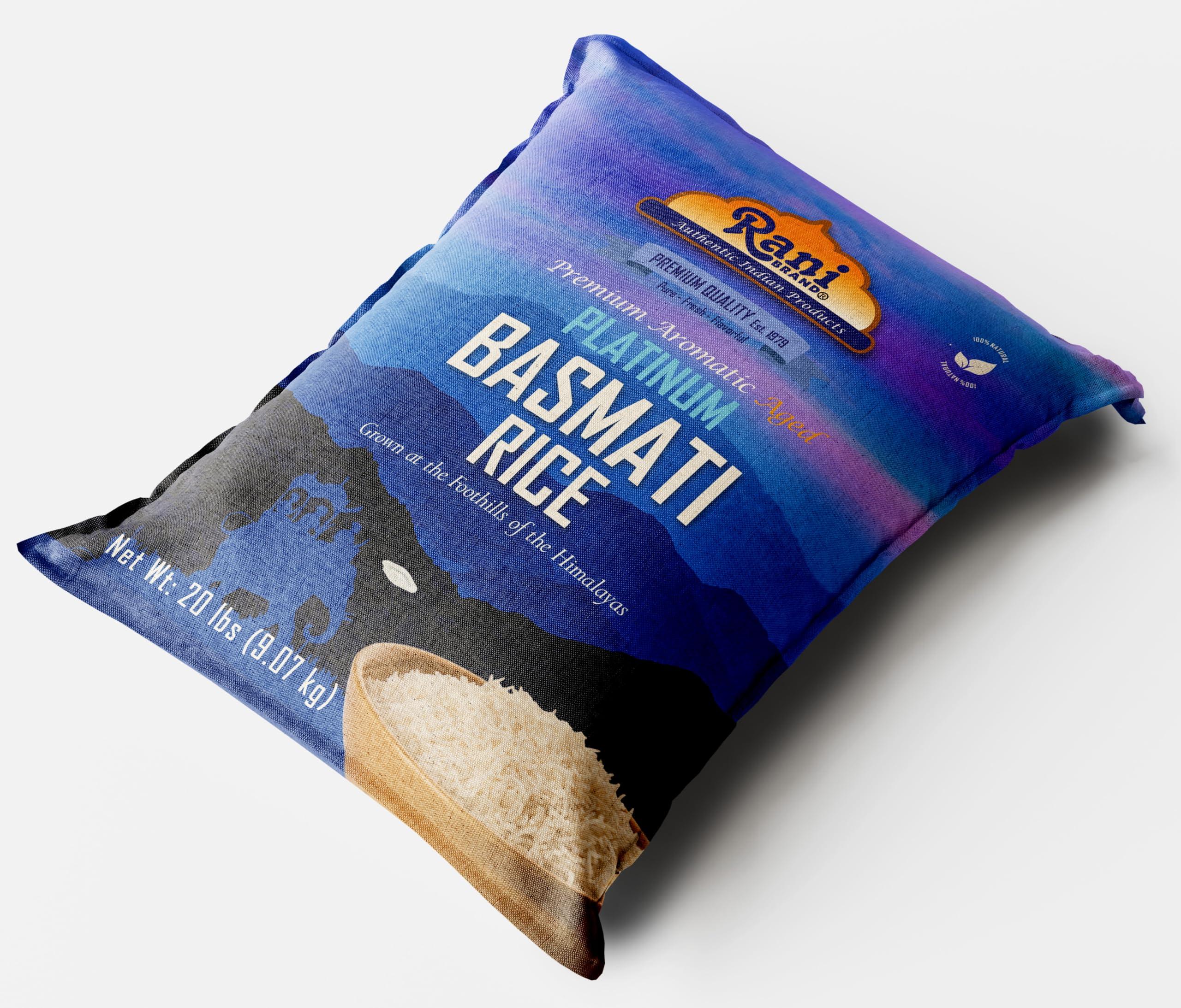Rani Brand Authentic Indian Products Rani Platinum White Basmati Rice Extra Long Aged 20-Pound Bag, 320oz (20lbs) 9.08kg ~ All Natural | Gluten Friendly | Vegan | Indian Origin | Kosher | Export Quality