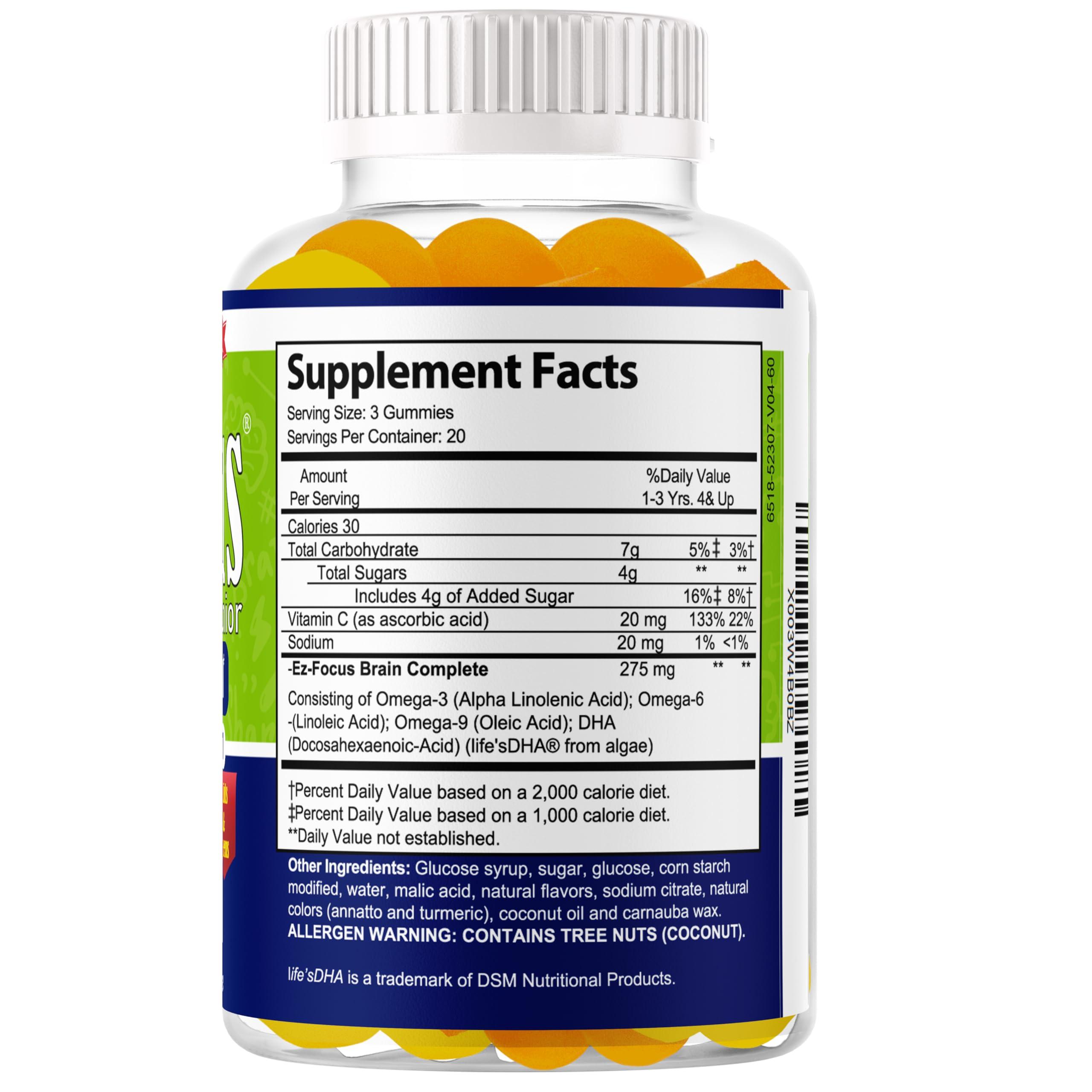 Ez-Focus Ez-Focus Junior Brain Vitamins & Memory Supplements for Kids & Teens, Focus Supplements, Support Memory, Attention, Focus & Clarity, Tasty 60 Chewable Gummies