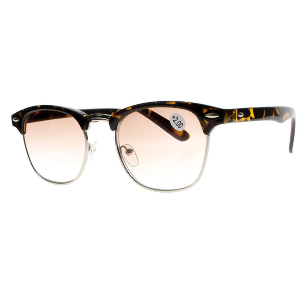Newsight Newsight Vintage Horned Rim Half Frame Tinted Smoke Grey Lens Sun Reader Reading Glasses (Tortoise, 1.0)