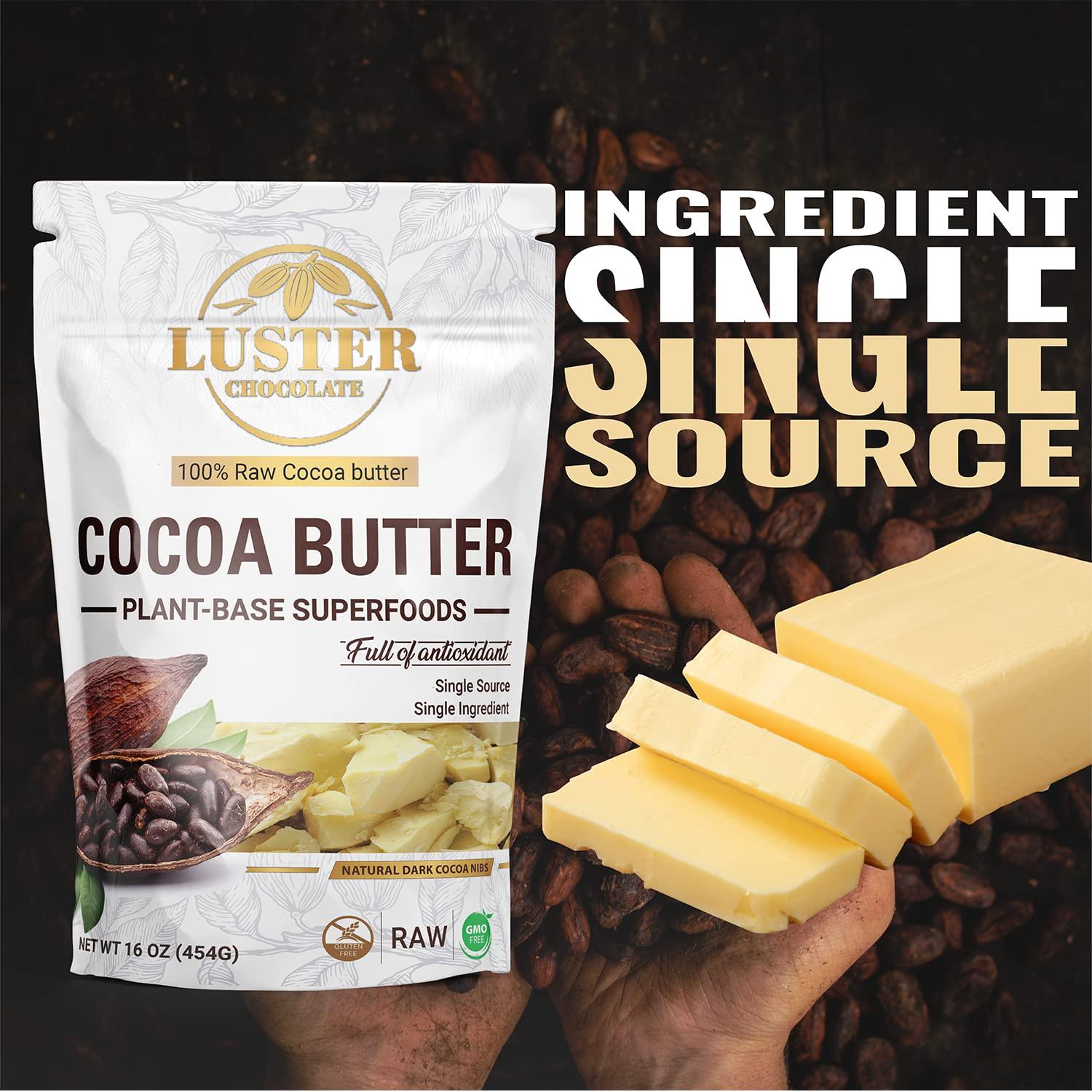 Luster Chocolate Luster Chocolate 100% Natural Cacao Butter Organic 16 oz (454g) Vegan & Non GMO - Gluten Free - Pure Cocoa Butter Raw Organic - Full of Antioxidant