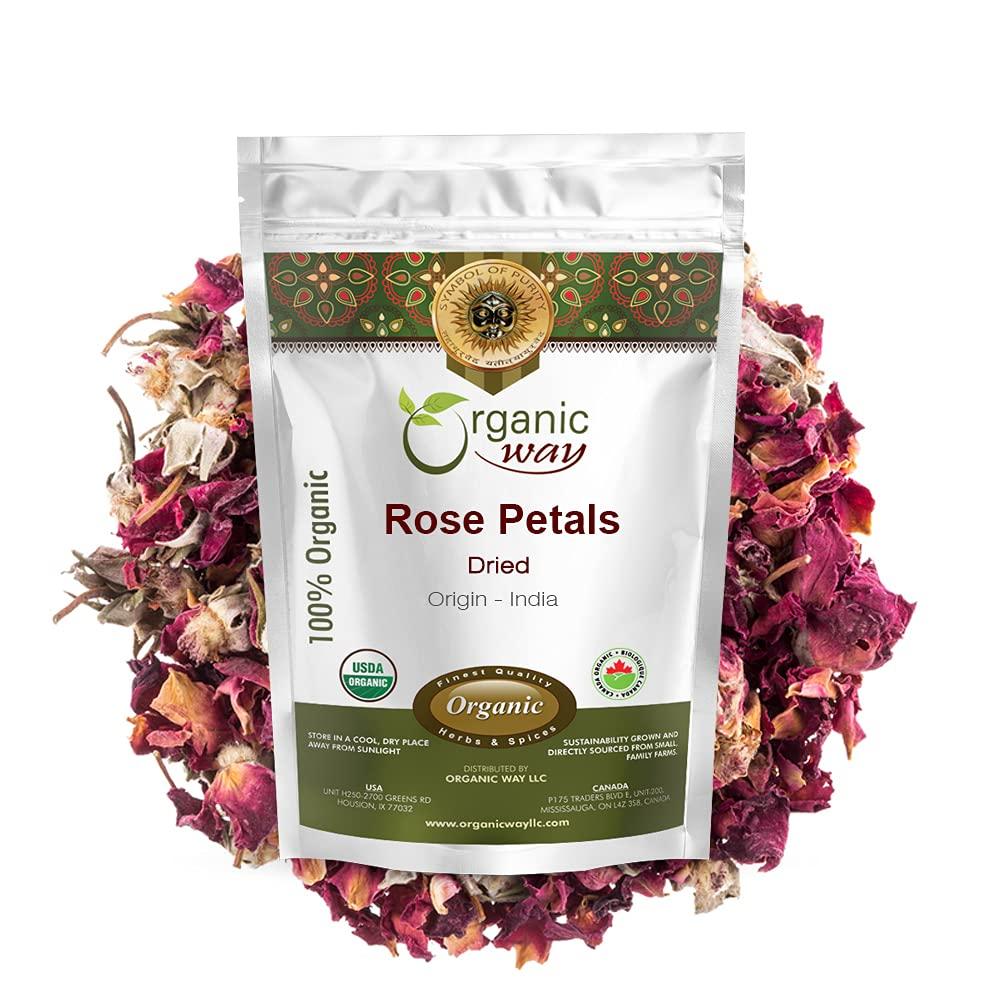 Organic Way Organic Way Rose Petals Dried (Rosa Centifolia) - Pure, Edible & Fragrant for Tea | Organic & Kosher Certified | Raw, Vegan, Non GMO & Gluten Free | USDA Certified | Origin - India (1/2LBS / 8Oz)