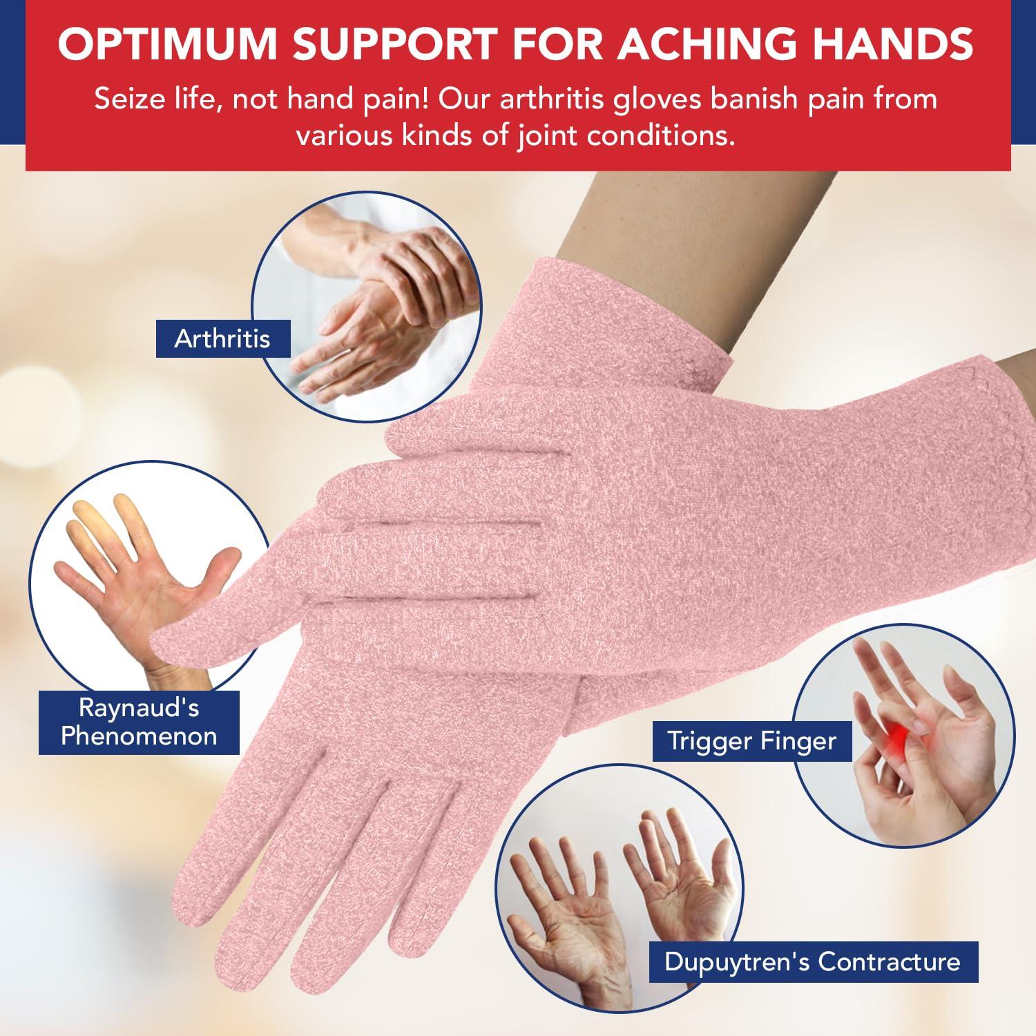 Dr. Arthritis Doctor Developed Arthritis Gloves - Full Finger Compression Gloves for Raynauds & Hand Pain - Compression Gloves for Arthritis for Women & Men, Carpal Tunnel Gloves With Doctor Handbook (M, Pink)