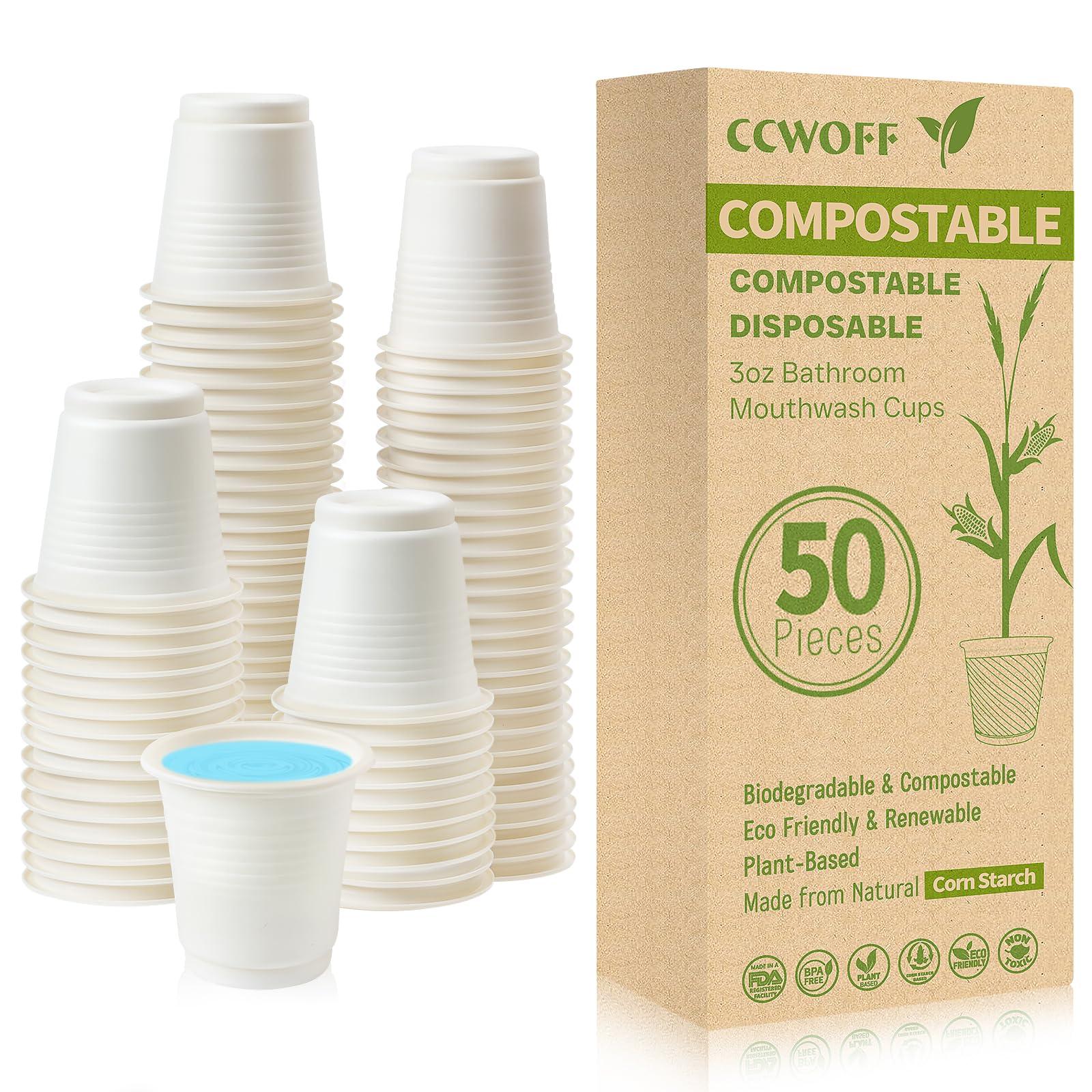 CCWOFF CCWOFF 3 oz Bathroom Cups 100% Compostable Cups Biodegradable Eco Friendly Cups Mouthwash Cups for Rinsing Mouth Shot Cups Disposable for Tasting (50 Pack)