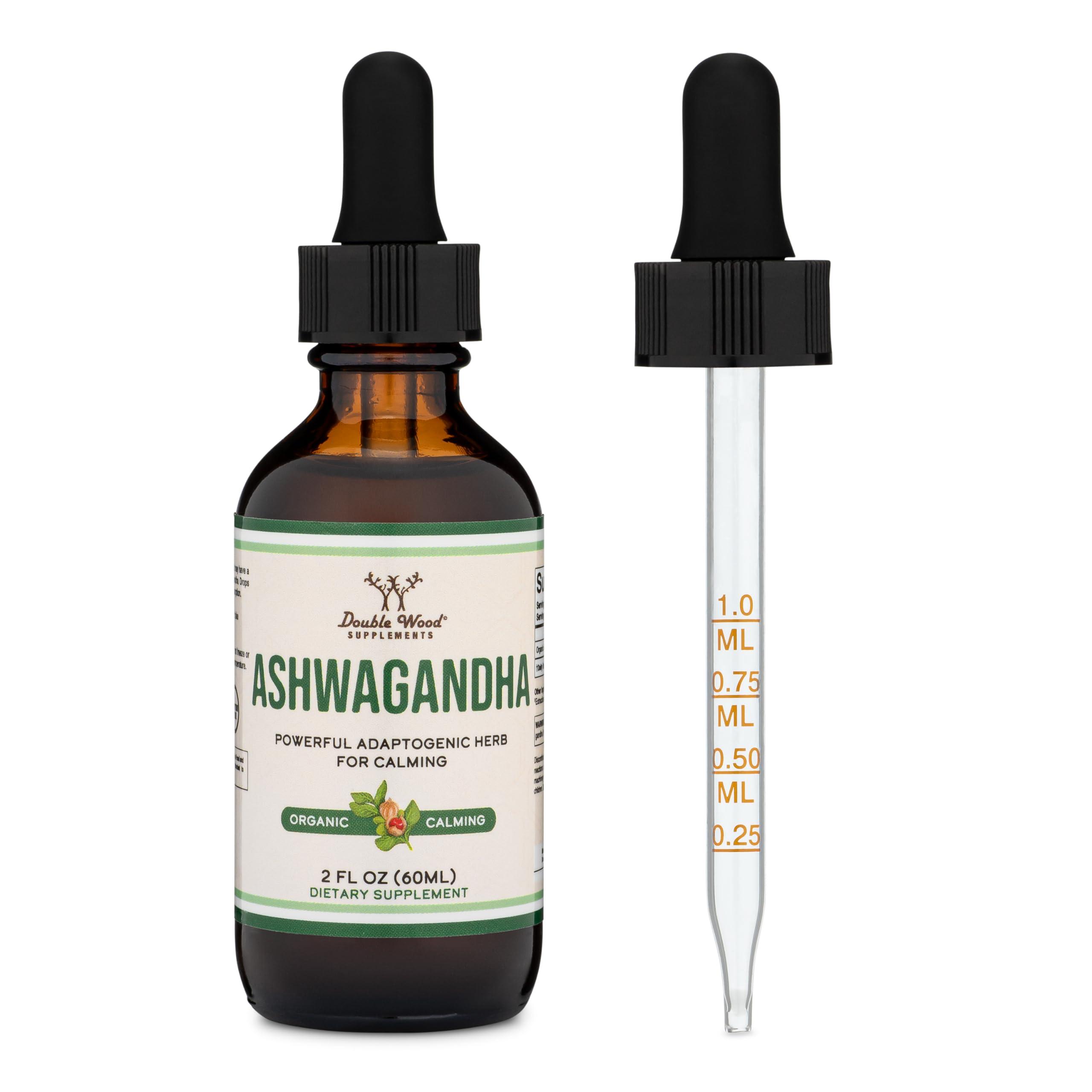 Double Wood Supplements Ashwagandha Organic Drops for Stress Relief (1,200mg, 60 Servings) Ashwagandha Tincture for Adrenal Support and Cortisol Manager (Vegan Safe, Gluten Free, Non-GMO) by Double Wood