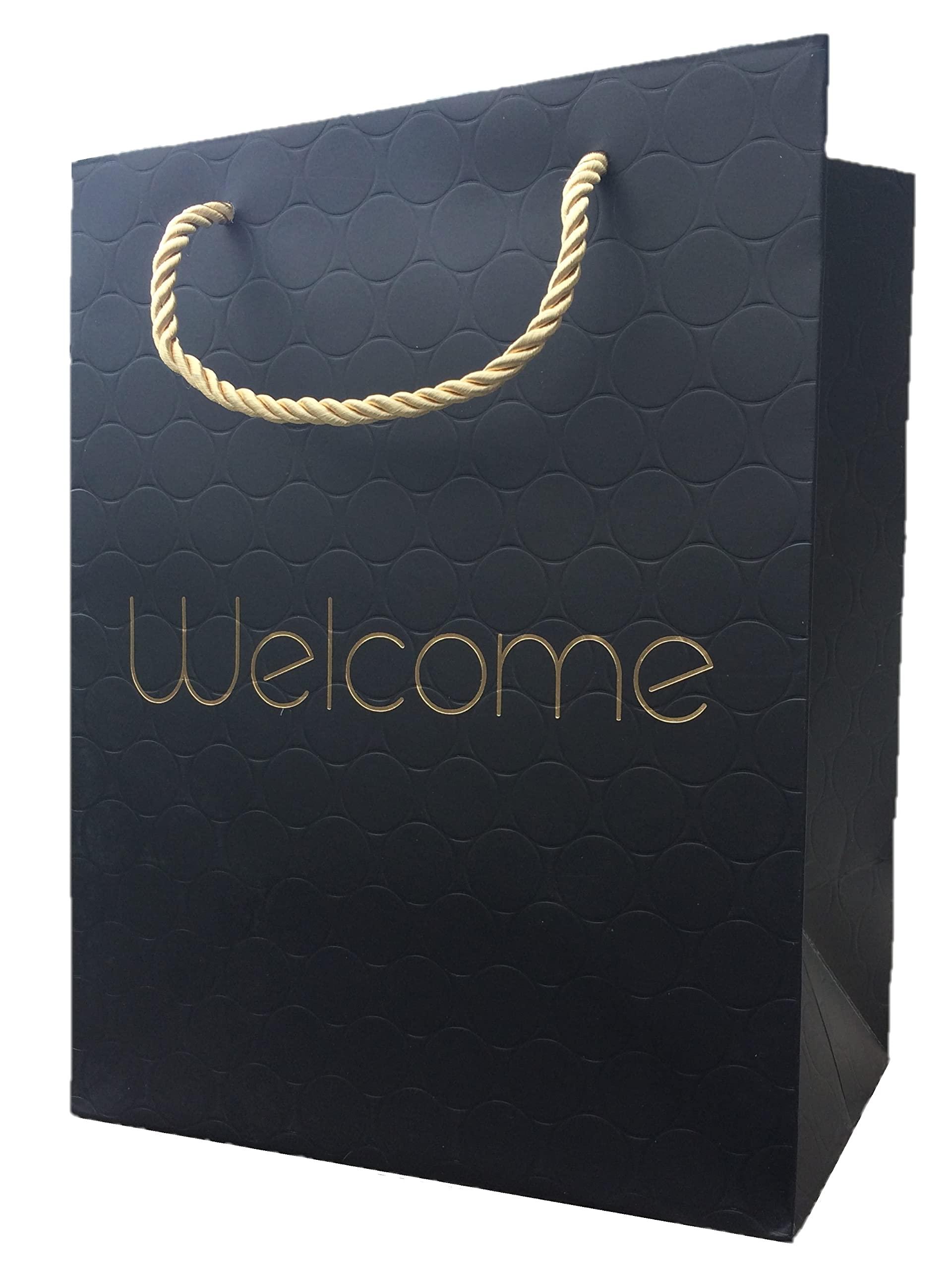 MODEENI MODEENI 50 Black Wedding Welcome Gift Bags with Handles Modern Gold Foil Medium Paper Luxury Shopping 8x5x10 Premium Paper Bags Quality Matte Modern Embossed Party Event Business For Hotel Guests (50