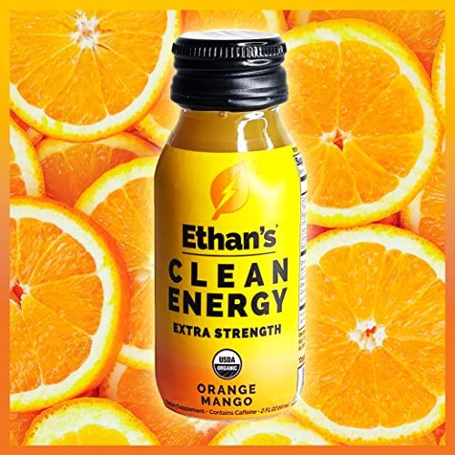 Ethan\'s Ethan\'s Organic Clean Energy Shots Orange Mango, Sugar Free Natural Pre-Workout Focus Boost, Gluten Free, Vegan, B6 & B12 Vitamin C with Green Tea Extract and Guayusa (12 Pack of 2oz Shots)