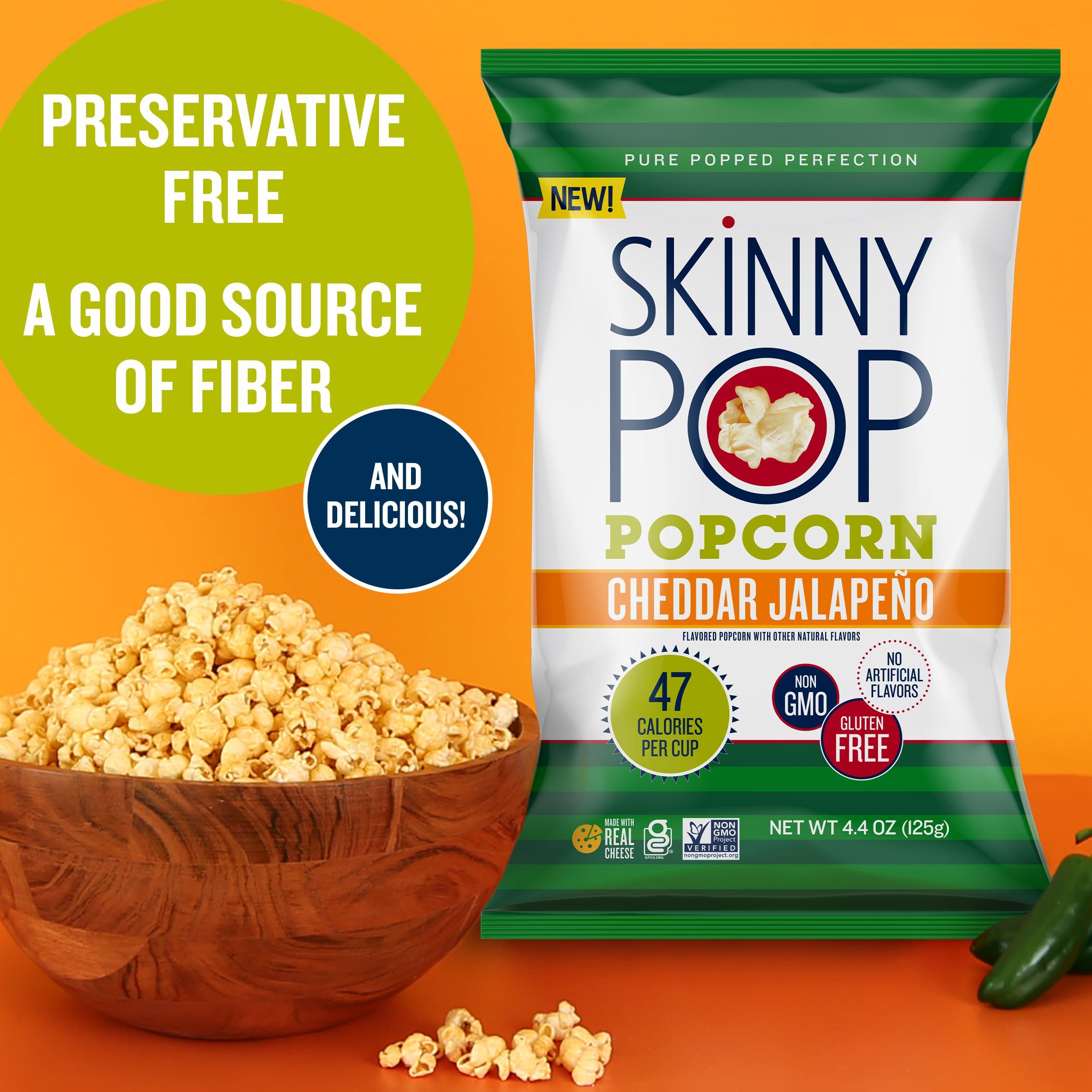 SkinnyPop SkinnyPop Cheddar Jalapeno, 4.4oz Grocery Size Bags, Skinny Pop, Healthy Popcorn Snacks, Gluten Free (Pack of 2)