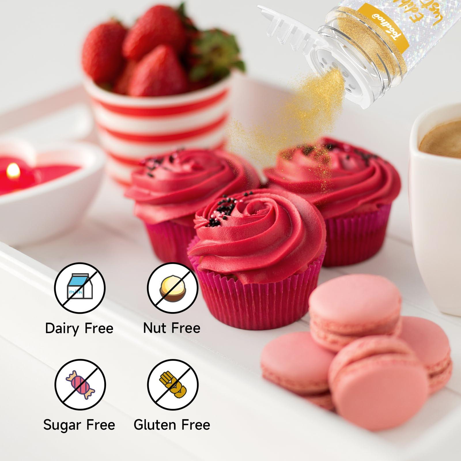 FOODHOO Foodhoo Super Gold Luster Dust Edible, Food Grade Edible Glitter Sprinkles, Edible Shimmer Dust, Tasteless Edible Glitters for Drinks, Cocktails, Cakes, 7g/bottle