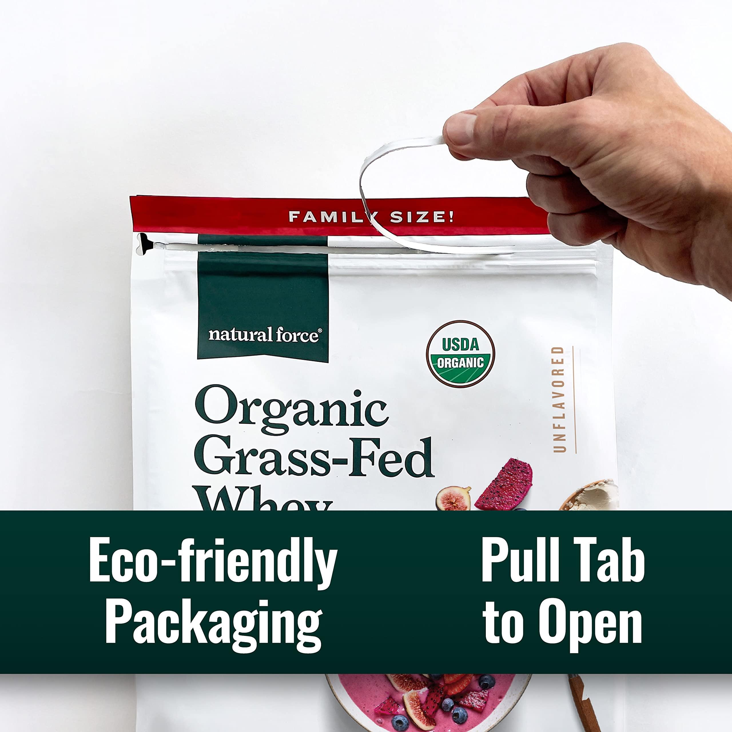 Natural Force Natural Force Grass Fed Organic Whey Protein Powder Non GMO Verified, Humane Certified & Lab Tested for Toxins Pure & Unflavored Keto Friendly, Low Carb, and Kosher 5 Pound A2 Protein