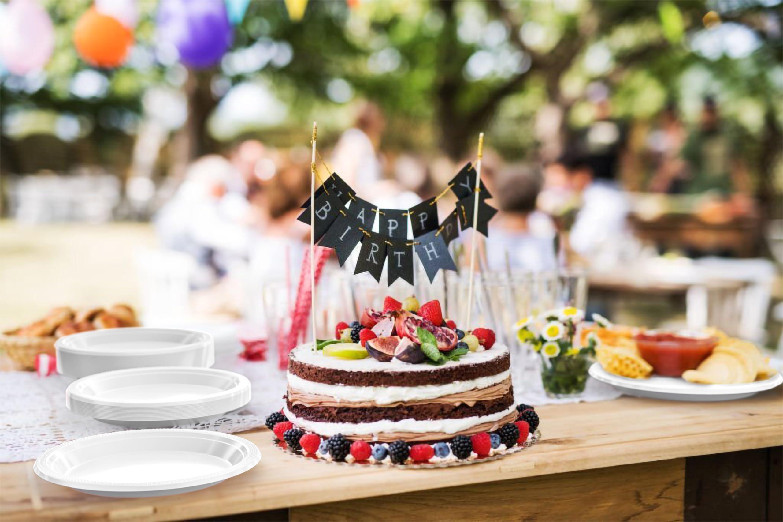 Exquisite Exquisite White Plastic Plates Disposable 9\" Plastic Dinner Plates 100 Pcs White Disposable Plates Plastic Plates For Party Plates Disposable Heavy Duty 350 GSM White Plates For Party.