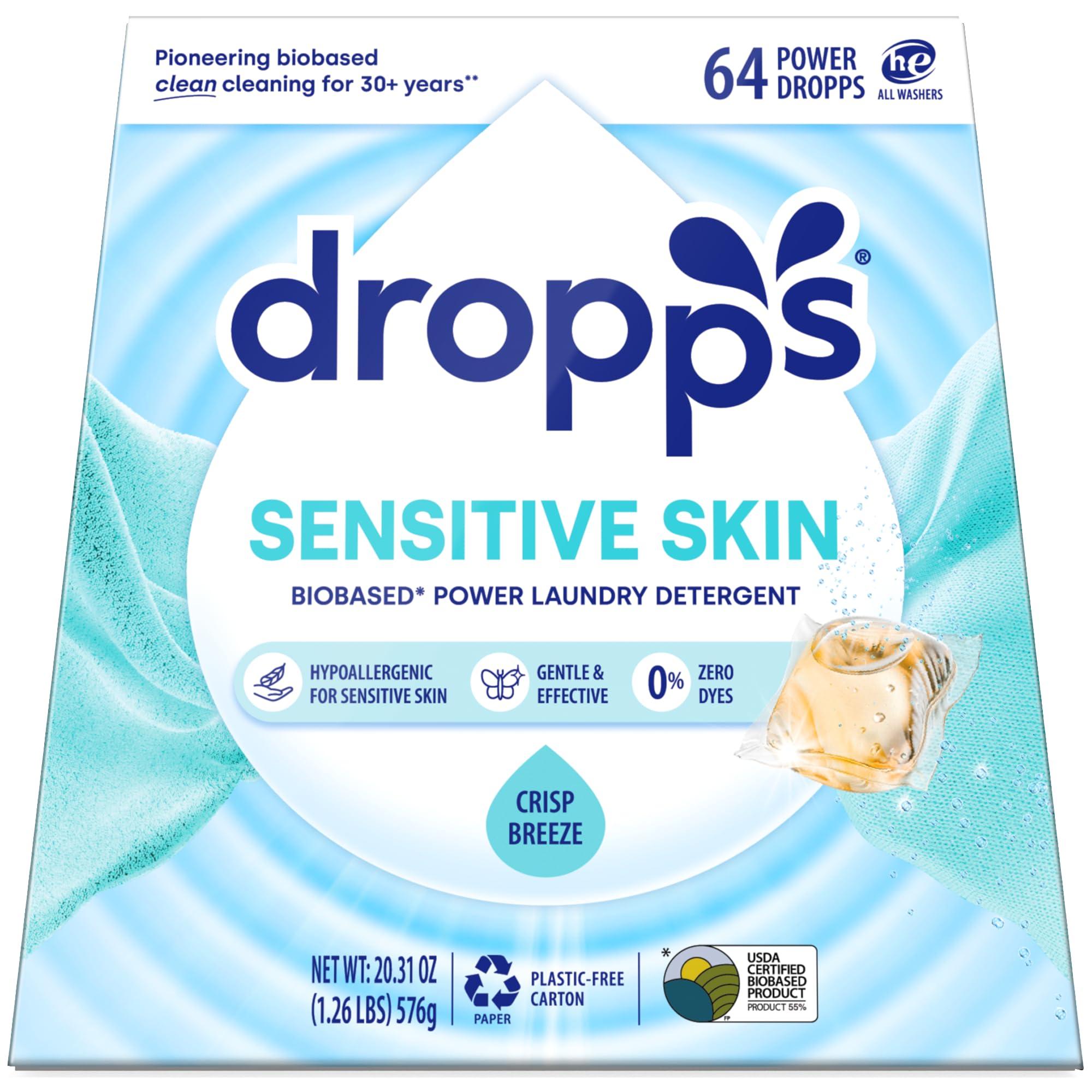 dropps Dropps Sensitive Skin Laundry Detergent Pods, Crisp Breeze (64 Tablets) - Dermatologist Tested Laundry Pods - HE Compatible Laundry Supplies for Clean Clothes, Vegan & Dye-Free
