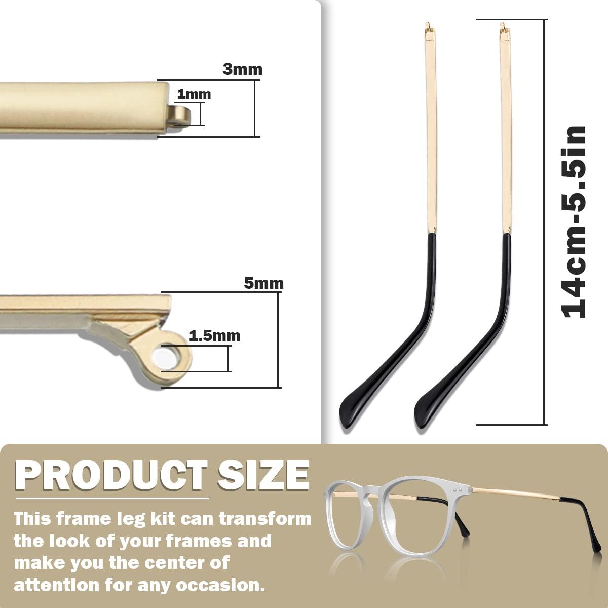 LNQ LUNIQI 1 Pair Metal Eyeglass Replacement Arm, Eyewear Frame Temple Replacement Universal Sunglasses Arm Legs Replacement for Thin Metal Glasses, SunglassesGold