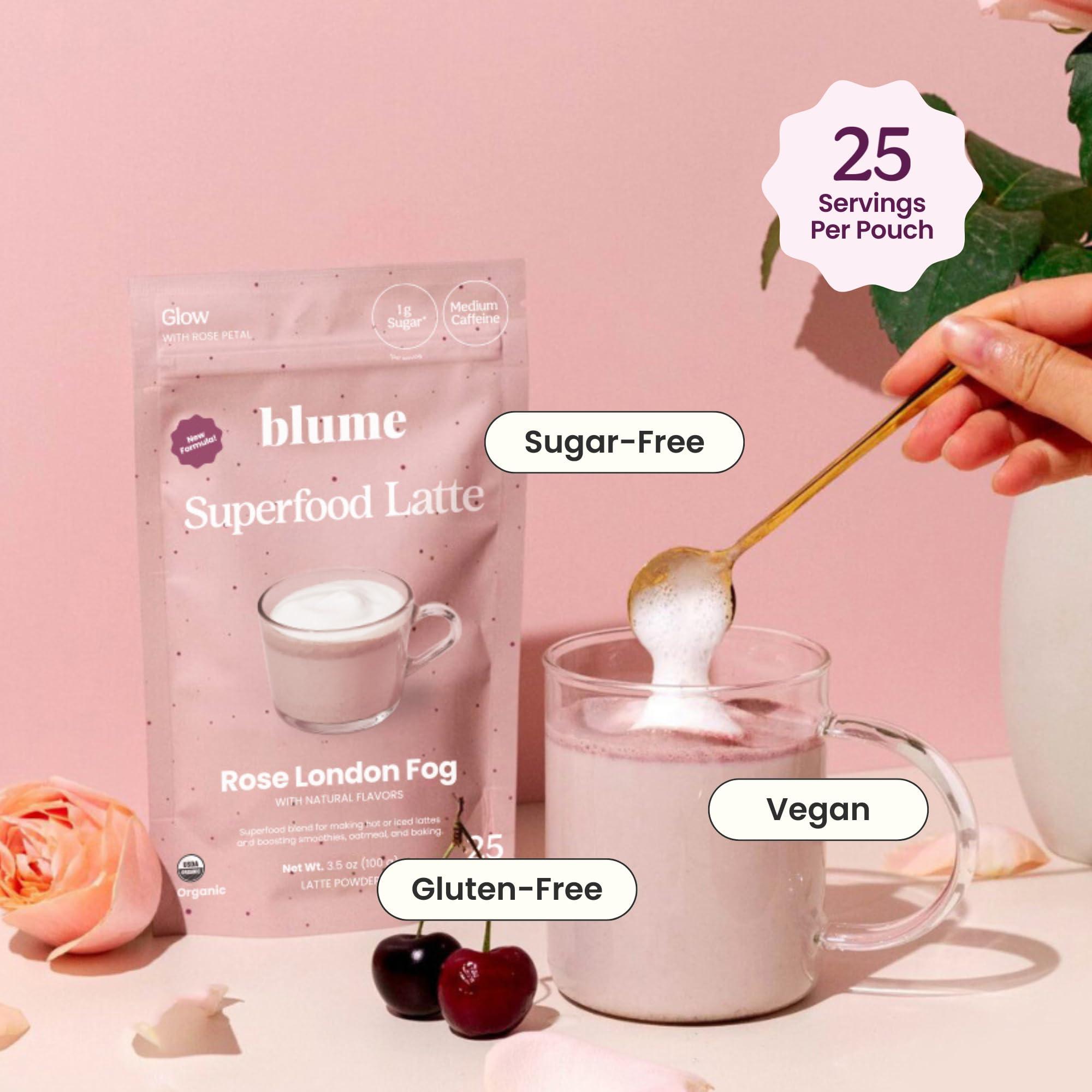 Blume Blume Organic Rose London Fog Earl Grey Tea | Decaf Black Tea, Rose Petal Powder, Vanilla, Tart Cherry, and Bergamot | Plant Based Superfood Latte | Vegan Gluten Free Drink | 30 Servings