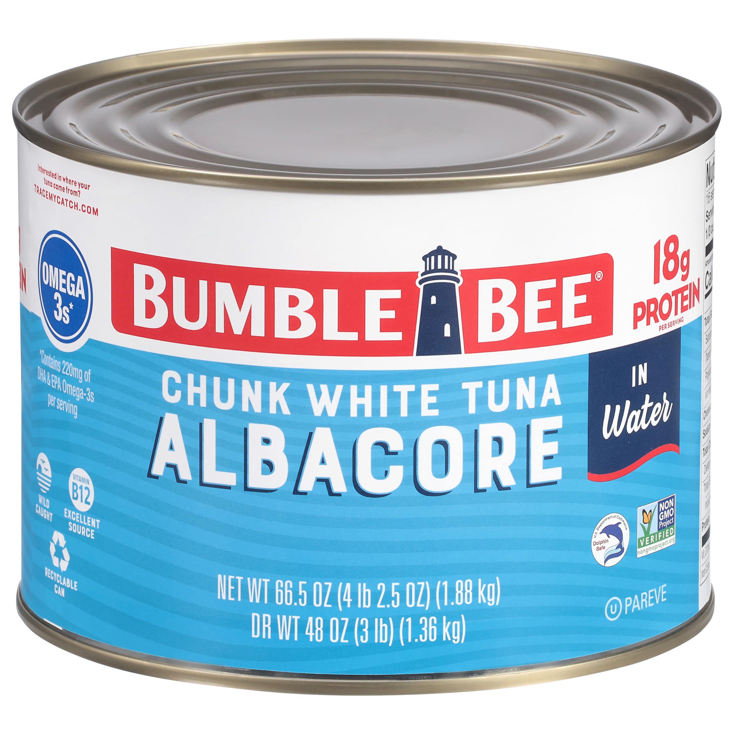 Bumble Bee Bumble Bee Chunk White Albacore Tuna in Water, 66.5 oz Bulk Food Service Can - Wild Caught Tuna - 20g Protein per Serving, High in Omega-3s - Non-GMO Project Verified, Gluten Free, Kosher