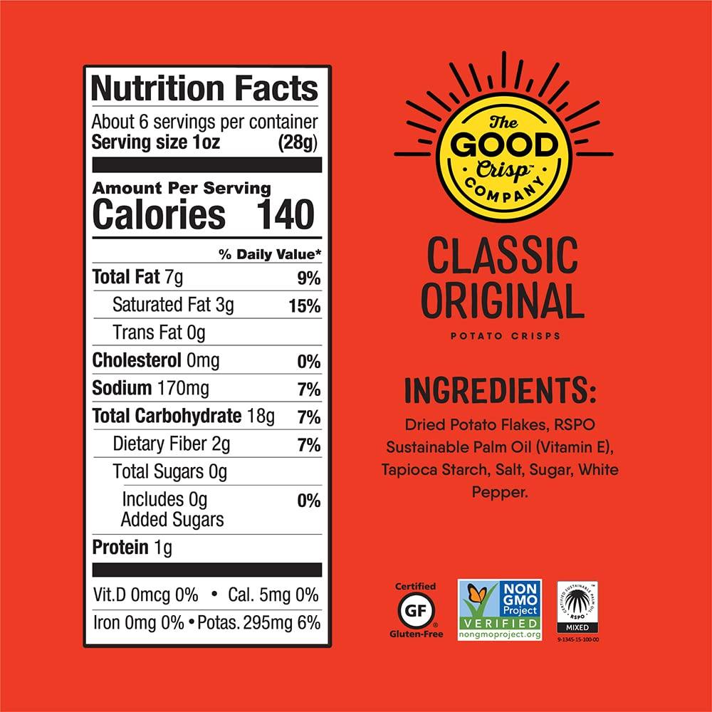 The Good Crisp Company The Good Crisp Company, Potato Chips Variety Pack, 5.6 Ounce Canisters, Pack of 4 (Variety Pack) Non-GMO, Allergen Friendly, Potato Chip Snack Pack, Gluten Free Snacks