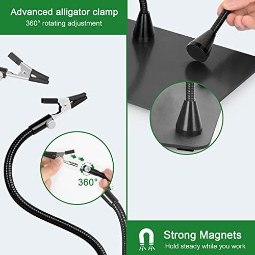 EOOKU Magnifying Glass with Light and Stand, EOOKU Flexible Magnetic Helping Hand, 5X&10X 12V 108pcs LED Beads Magnifying Lamp, 3 Modes Adjustable Swivel Gooseneck Arms & Heavy Duty Base Plate