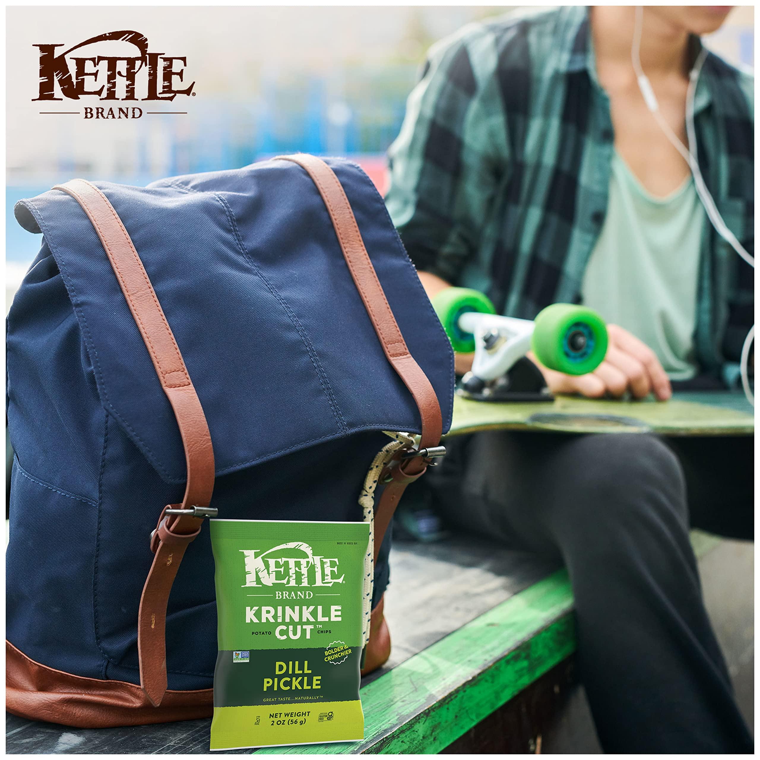 Kettle Brand Kettle Brand Potato Chips, Krinkle Cut, Dill Pickle Kettle Chips, Snack Bag 2 Oz