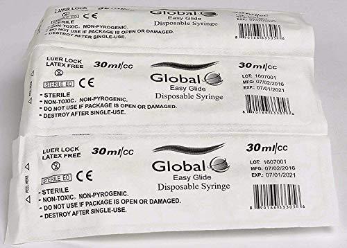 Easy Glide Easy Glide 30ML 30CC Luer Lock Syringe 50 Pack, No Needle, Sterile, Great for Home Care