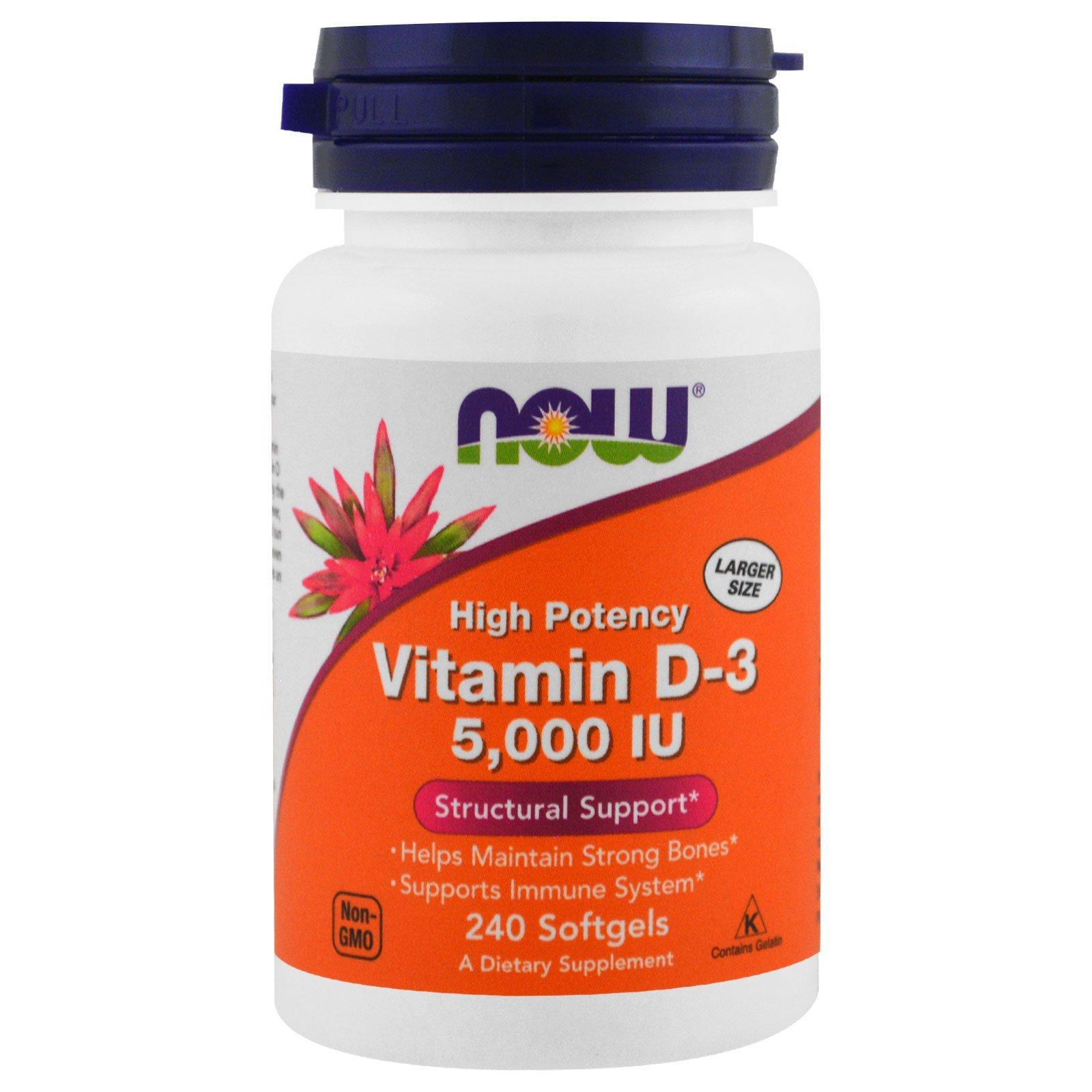 Now Foods Now Vitamin D-3 5000 IU, 240 Softgels, Pack of 3