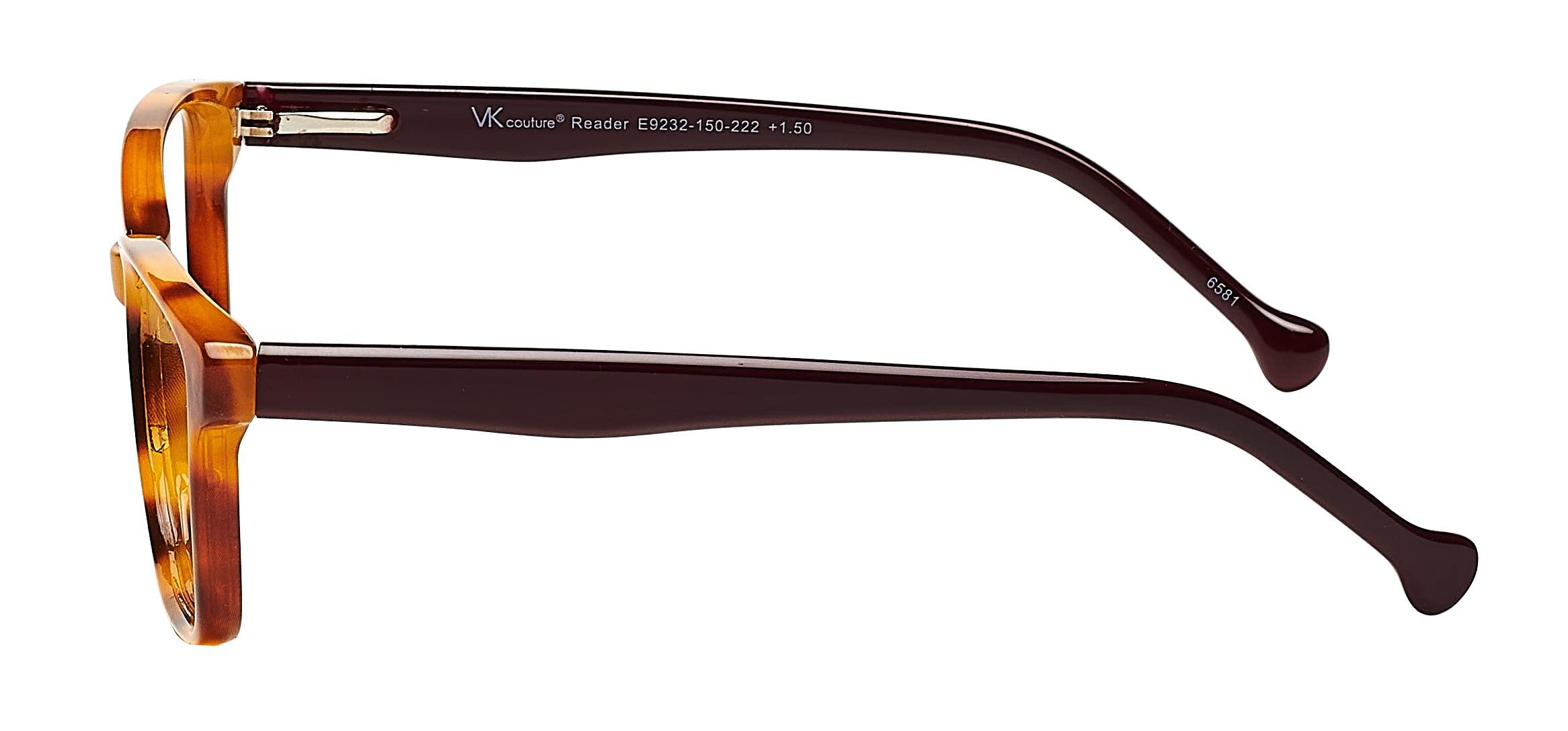 VK Couture VK Couture Women\'s Mia Fashion Readers Rectangular Reading Glasses, Maple Brown Demi, 138 mm + 2.5