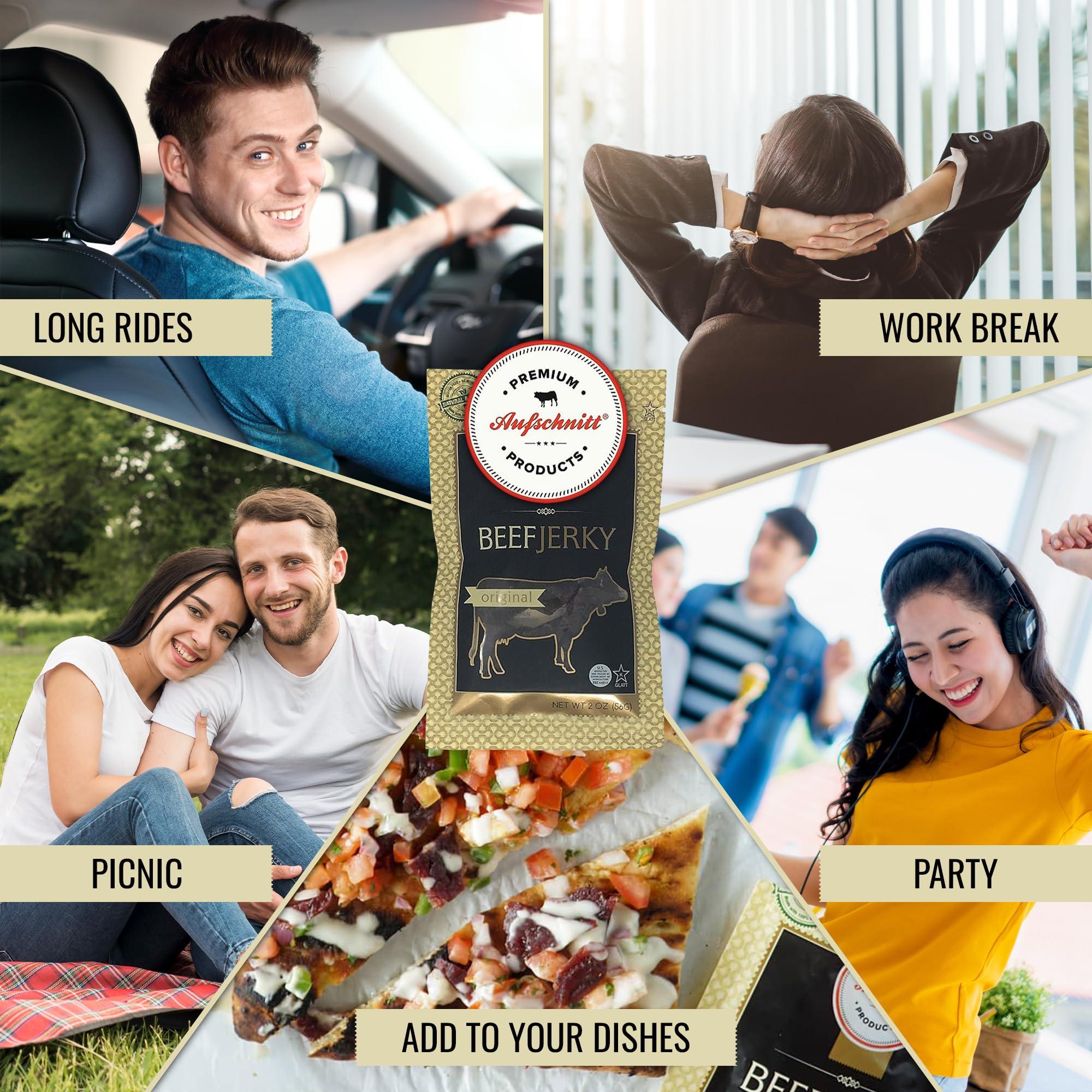 Premium Aufschnitt Products Aufschnitt Grass Fed Beef Jerky - Low Sodium, Certified Kosher - Made in USA - Keto & Halal Friendly - 24 Pack, Original