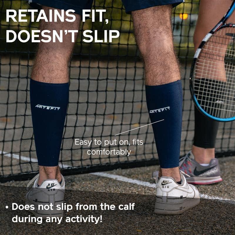 Artefit Calf Compression Sleeves for Men & Woman - Footless Socks Support Running & Sports - Leg Sleeve Brace for Shin & Calves - Indigo M