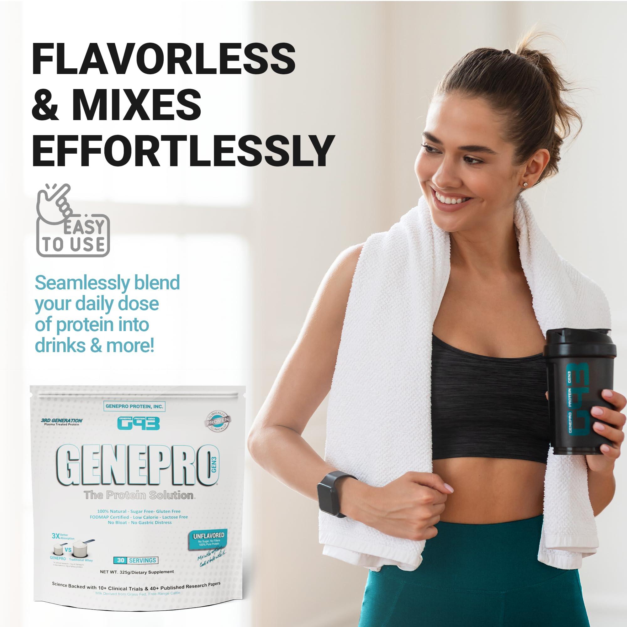 Genepro Gen. 3 The Protein Solution GENEPRO GEN. 3 Unflavored Protein Powder - New Formula - Lactose-Free, Gluten-Free, & Non-GMO Whey Isolate Supplement Shake (3rd Generation, 30 Servings)