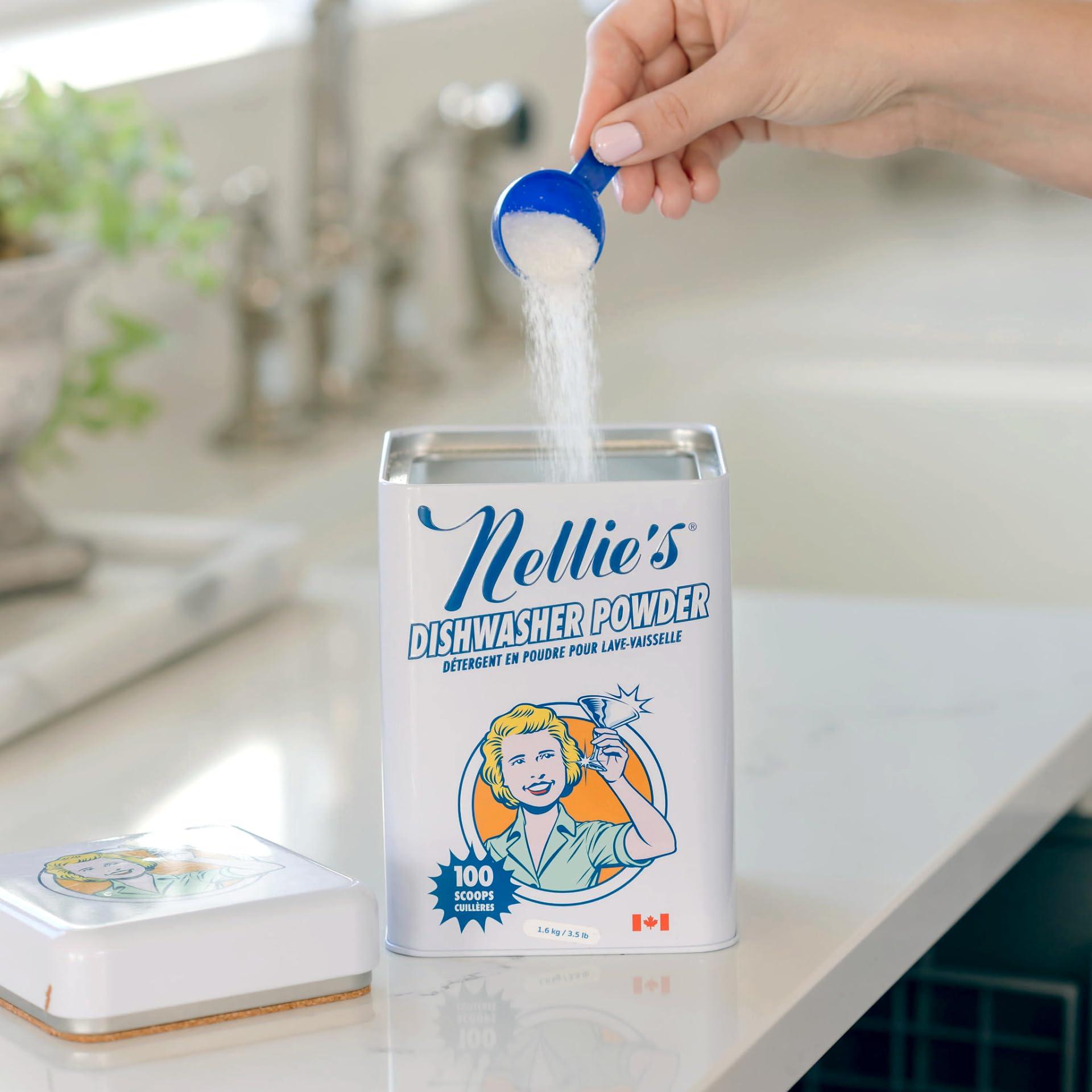 Nellie's Nellie\'s Dishwasher Powder - Tough on Food Residue, Plant-Based Ingredients, Spotless Clean, High-Efficiency Dishwashing Solution - 100 Scoop Tin