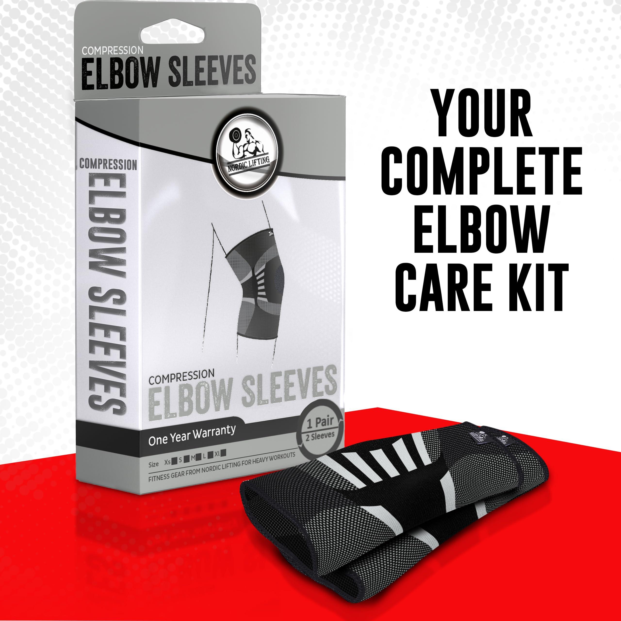 Nordic Lifting Nordic Lifting Elbow Compression Sleeves (1 Pair) for Men & Women - Support for Elbow Pain Relief, Tendonitis, Golfers & Tennis Elbow - Weightlifting Brace for Workout, Arm & Joint Recovery (Large)