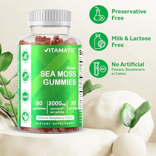 Vitamatic Vitamatic 2 Pack Irish Sea Moss Gummies- 3000mg Equivalent Per Serving (from Extract 132.5 mg) - 60 Ct - Made with Bladderwrack & Burdock Root - Seamoss Supplement for Thyroid, Energy, Immune Support