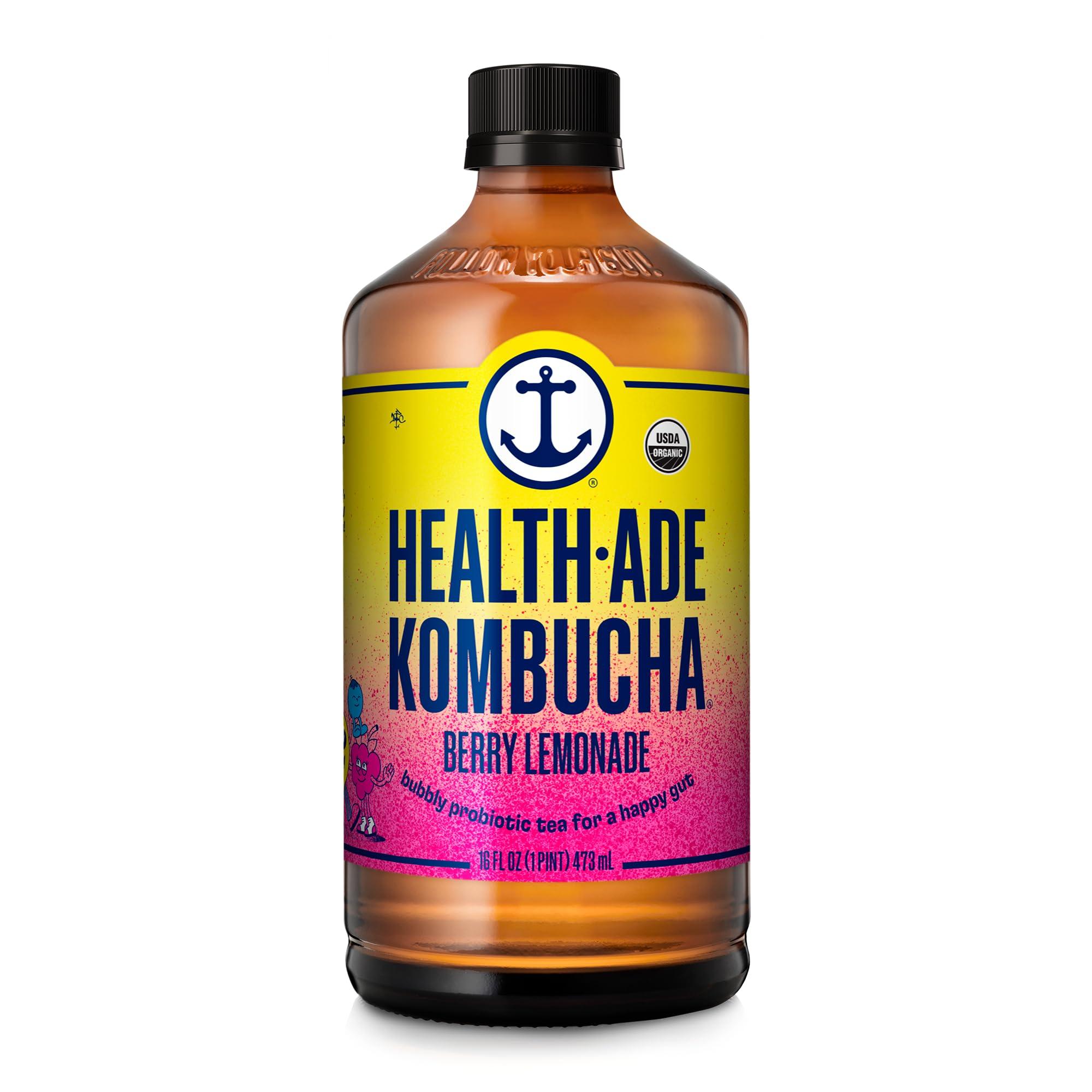 Health-Ade Health-Ade Kombucha Tea Organic Drink, Fermented Tea with Living Probiotics, Detoxifying Acids, Supports Gut Health, Non-GMO, Vegan, Gluten Free, 12 Pack (16 Fl Oz Bottles), Berry Lemonade