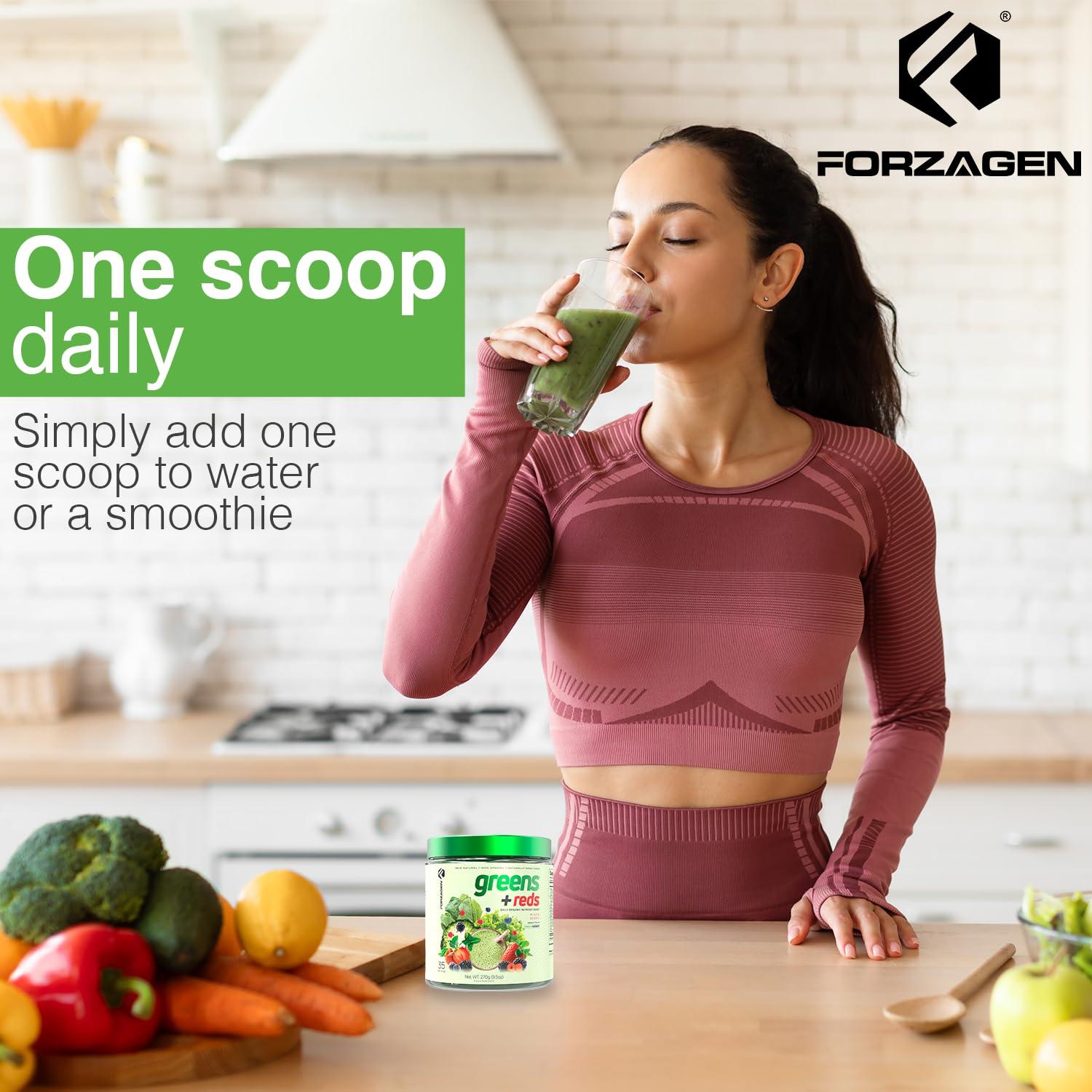 Forzagen FORZAGEN Vegan Greens & Reds Superfood Powder - Organic Super Greens Powder | Premium Veggie Powder Supplement | 35 Servings Reds and Greens Superfood Powder